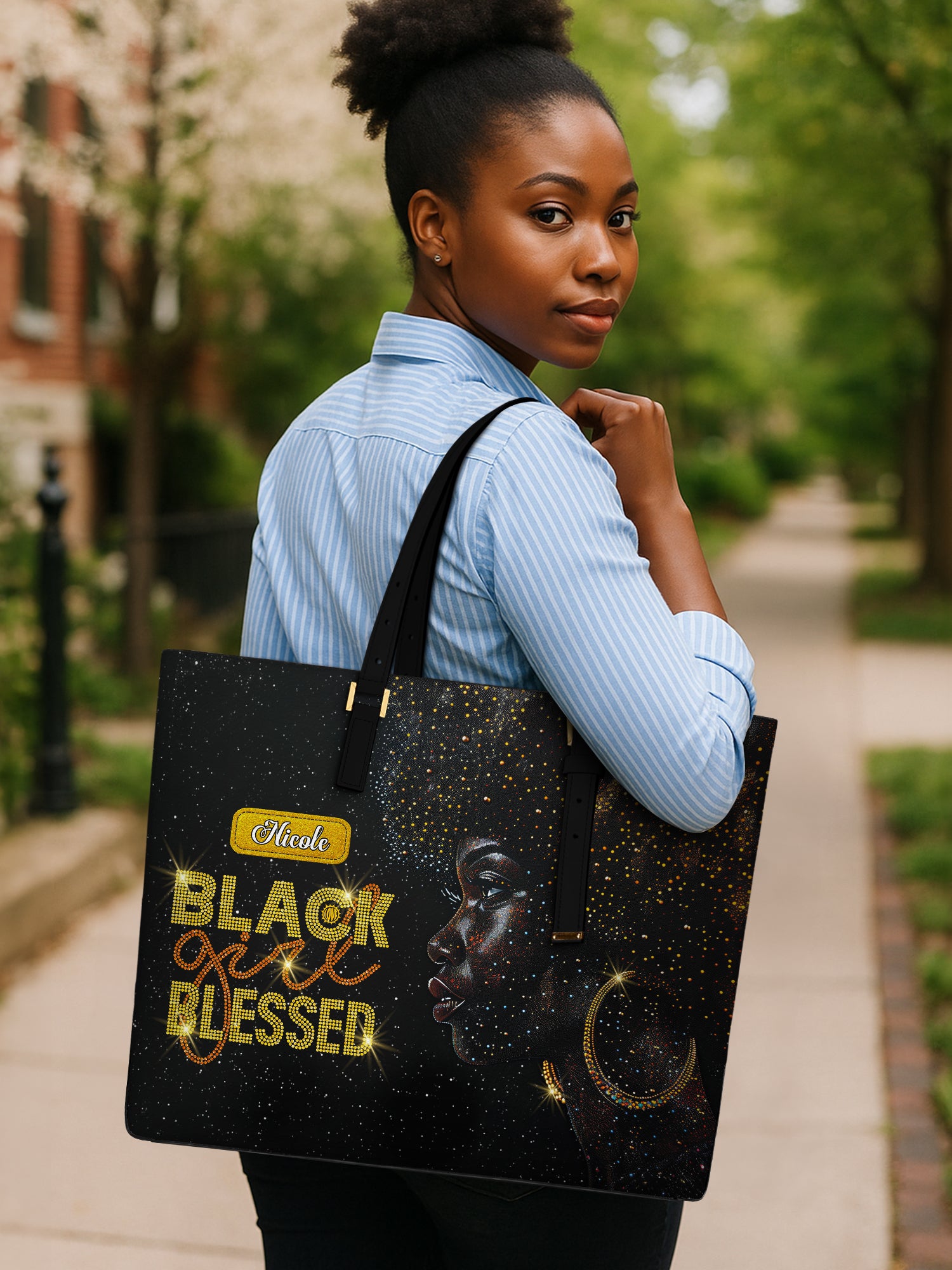 Blessed Woman Sleek Leather Tote