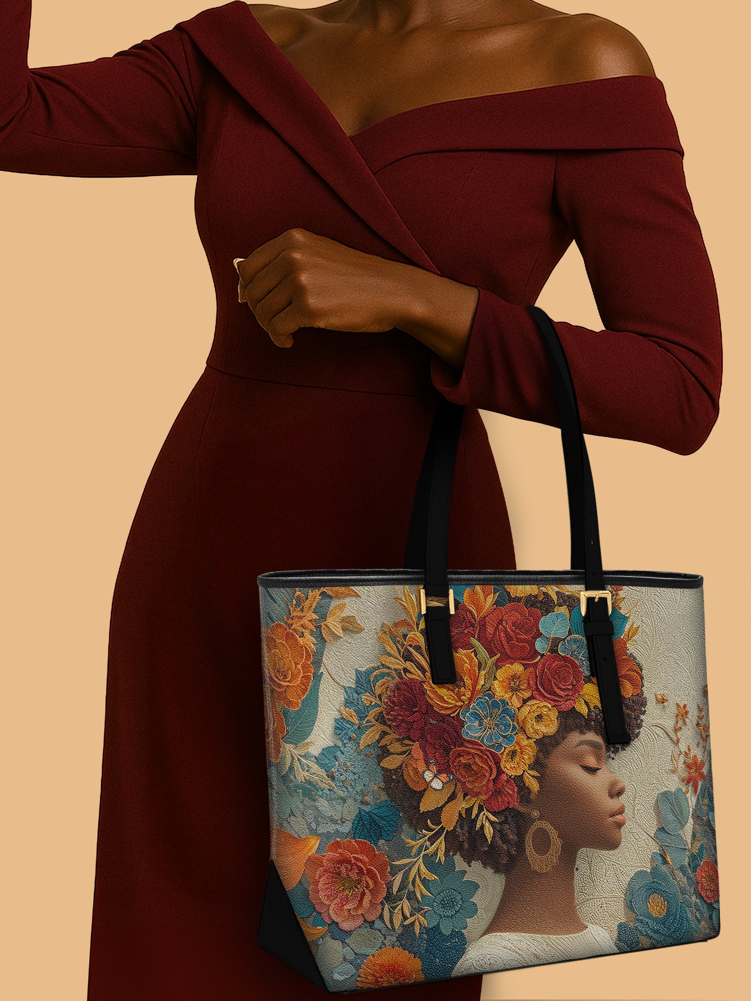 Golden Bloom Sleek Leather Tote QR0HH083