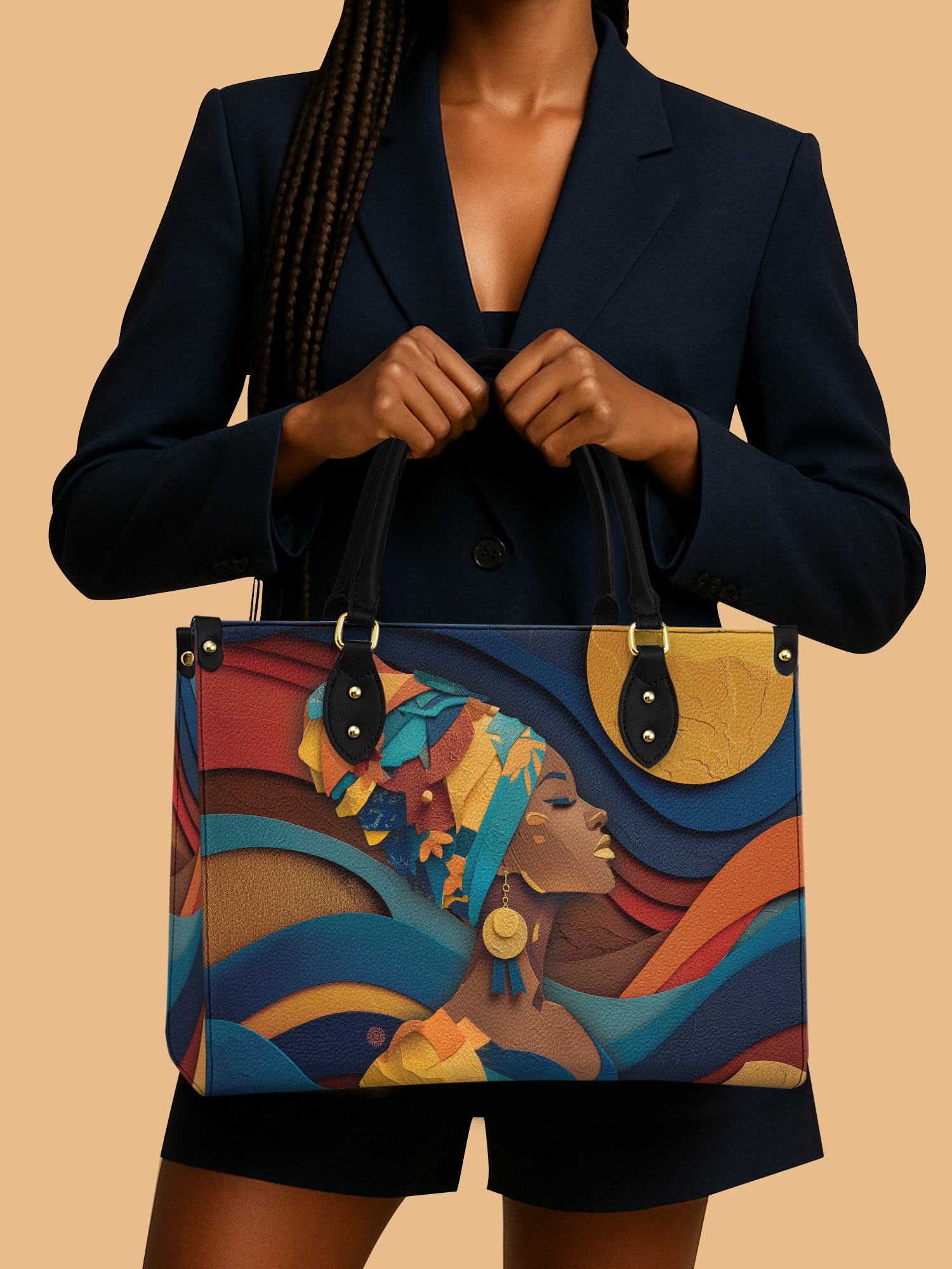 Woman in Headwrap Premium Leather Handbag QR0HH021