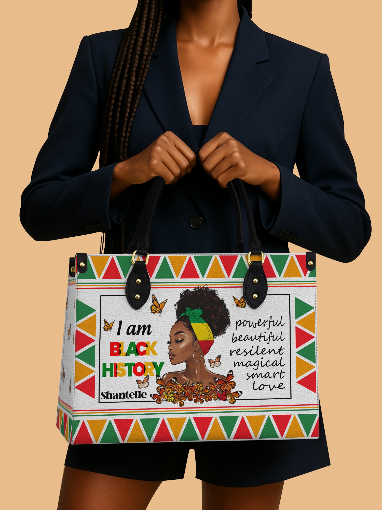 Black History Power Premium Leather Handbag