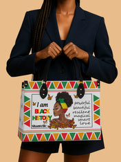 Black History Power Premium Leather Handbag