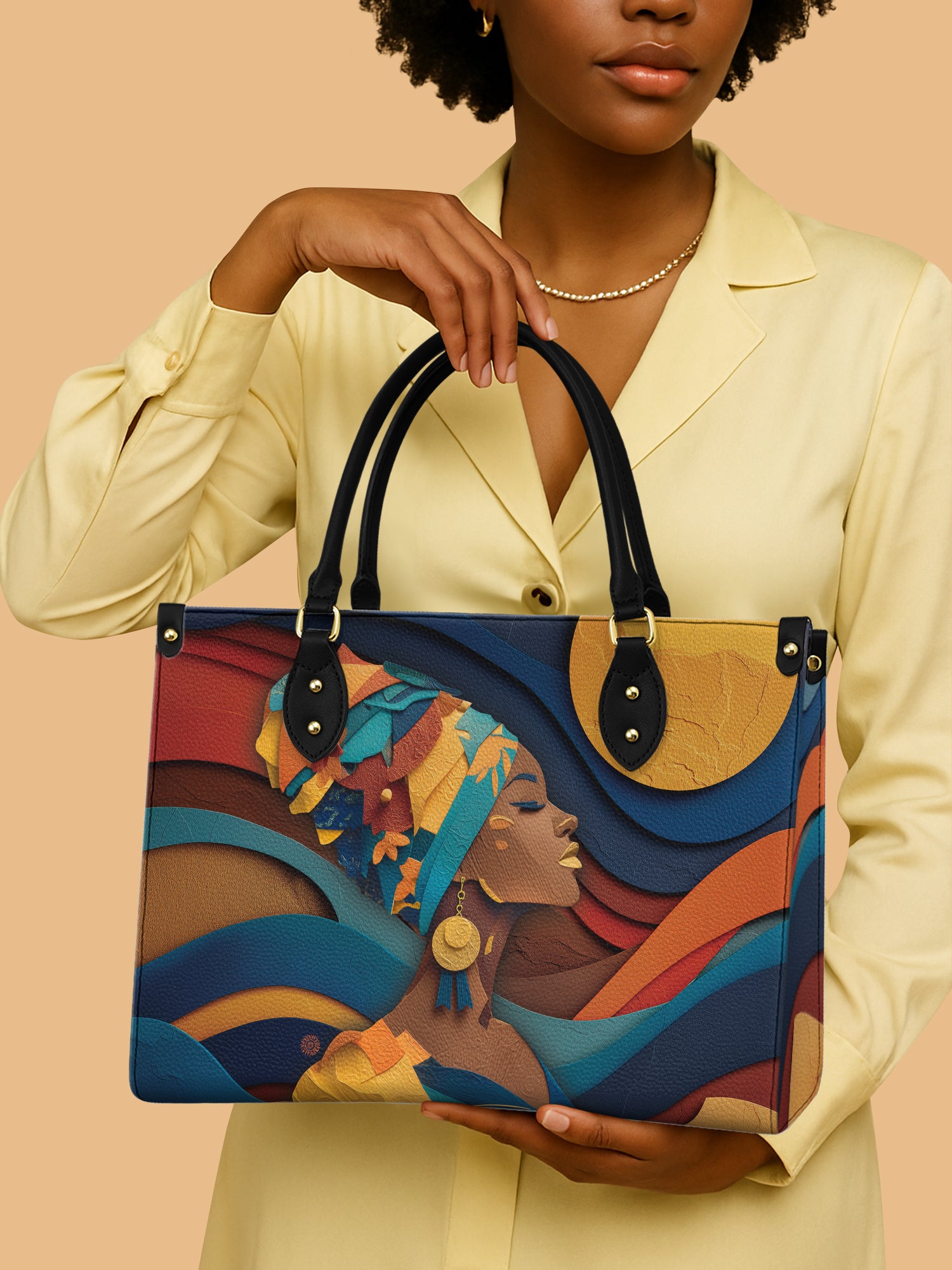 Woman in Headwrap Premium Leather Handbag QR0HH021