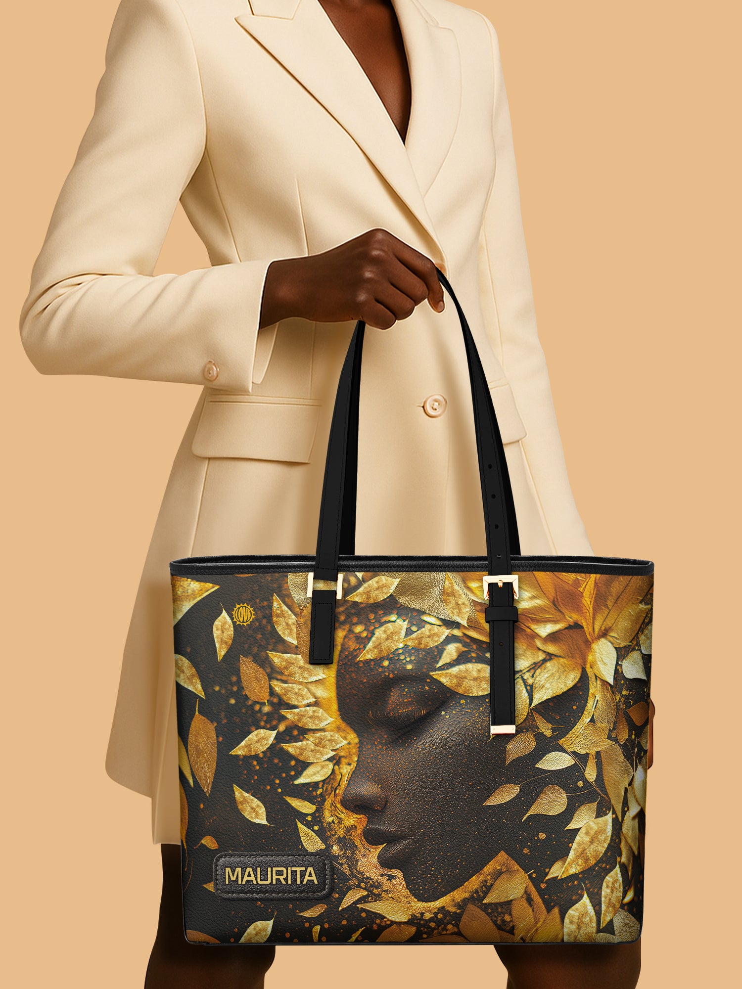 Leaves Woman Sleek Leather Tote