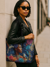 Blue Garden Sleek Leather Tote