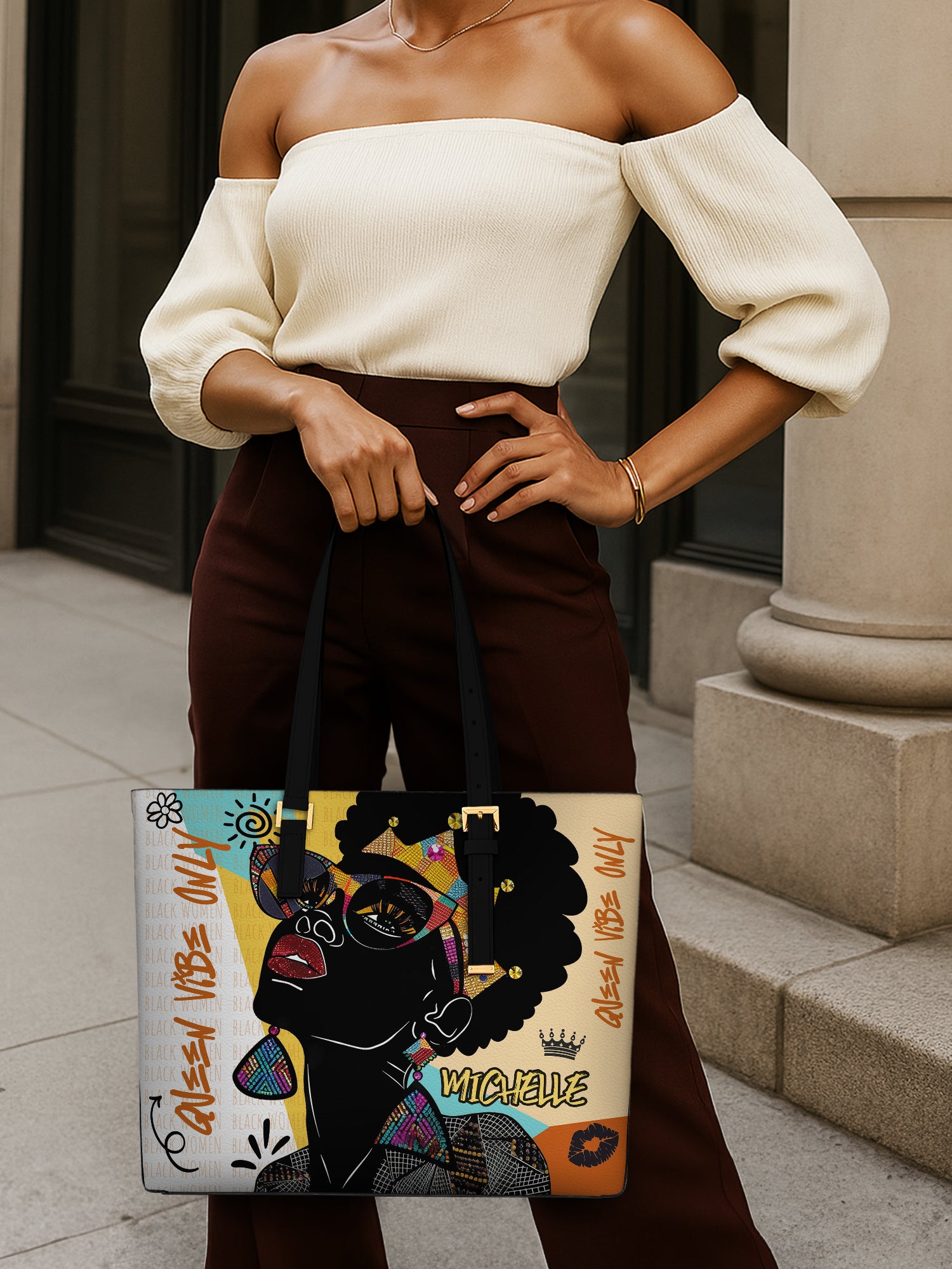 Queen Vibe Only Sleek Leather Tote