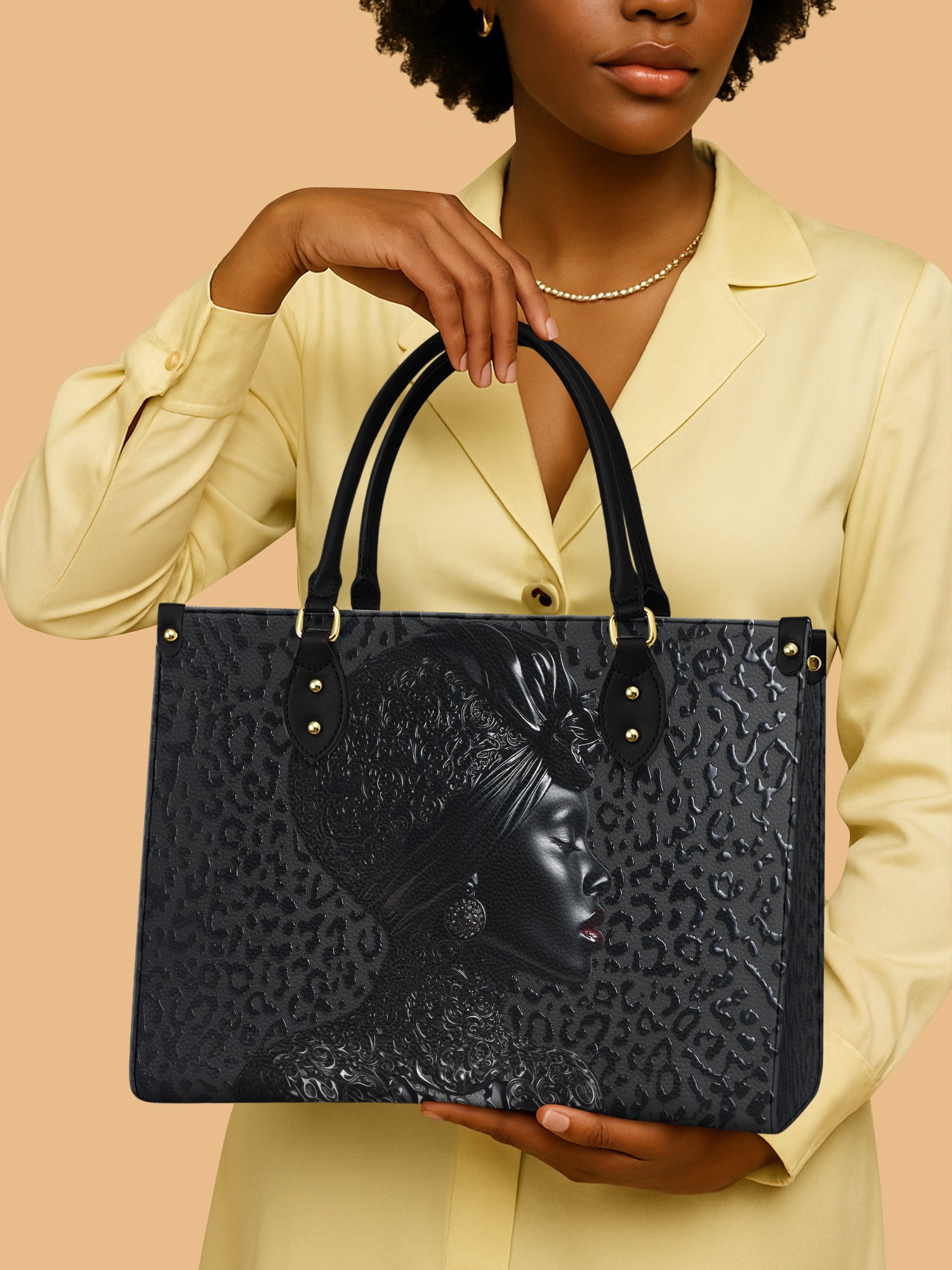 AfroGloss Leopard Premium Leather Handbag QR0XD463