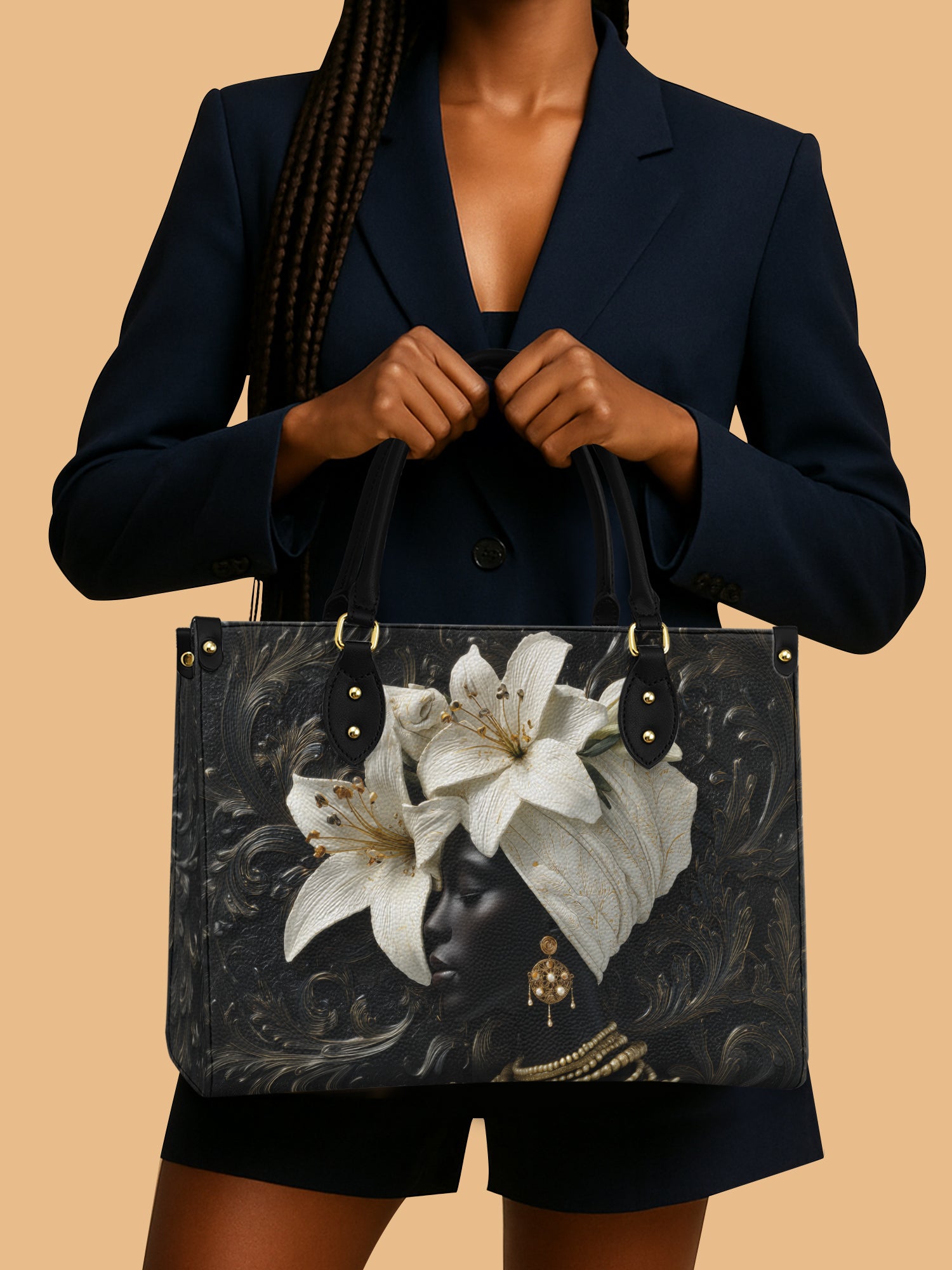 Ivory Lily Goddess Premium Leather Handbag QR0XD334