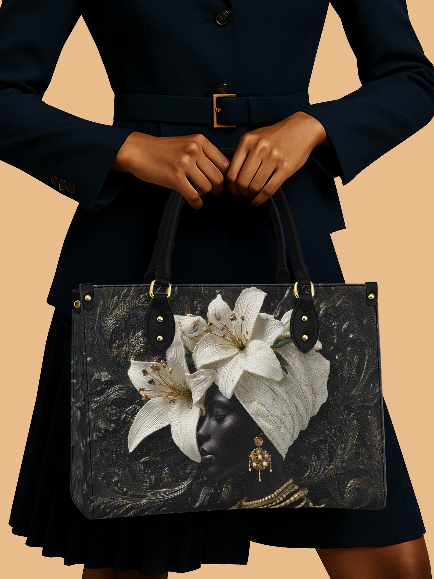 Ivory Lily Goddess Premium Leather Handbag QR0XD334