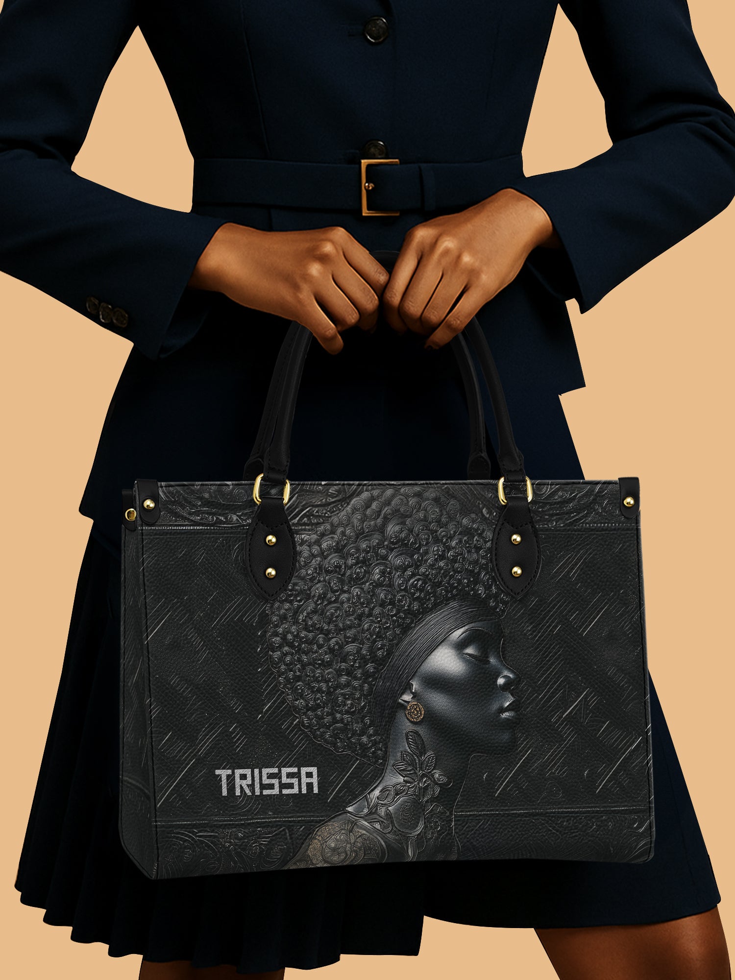 Crowned In Onyx Premium Leather Handbag