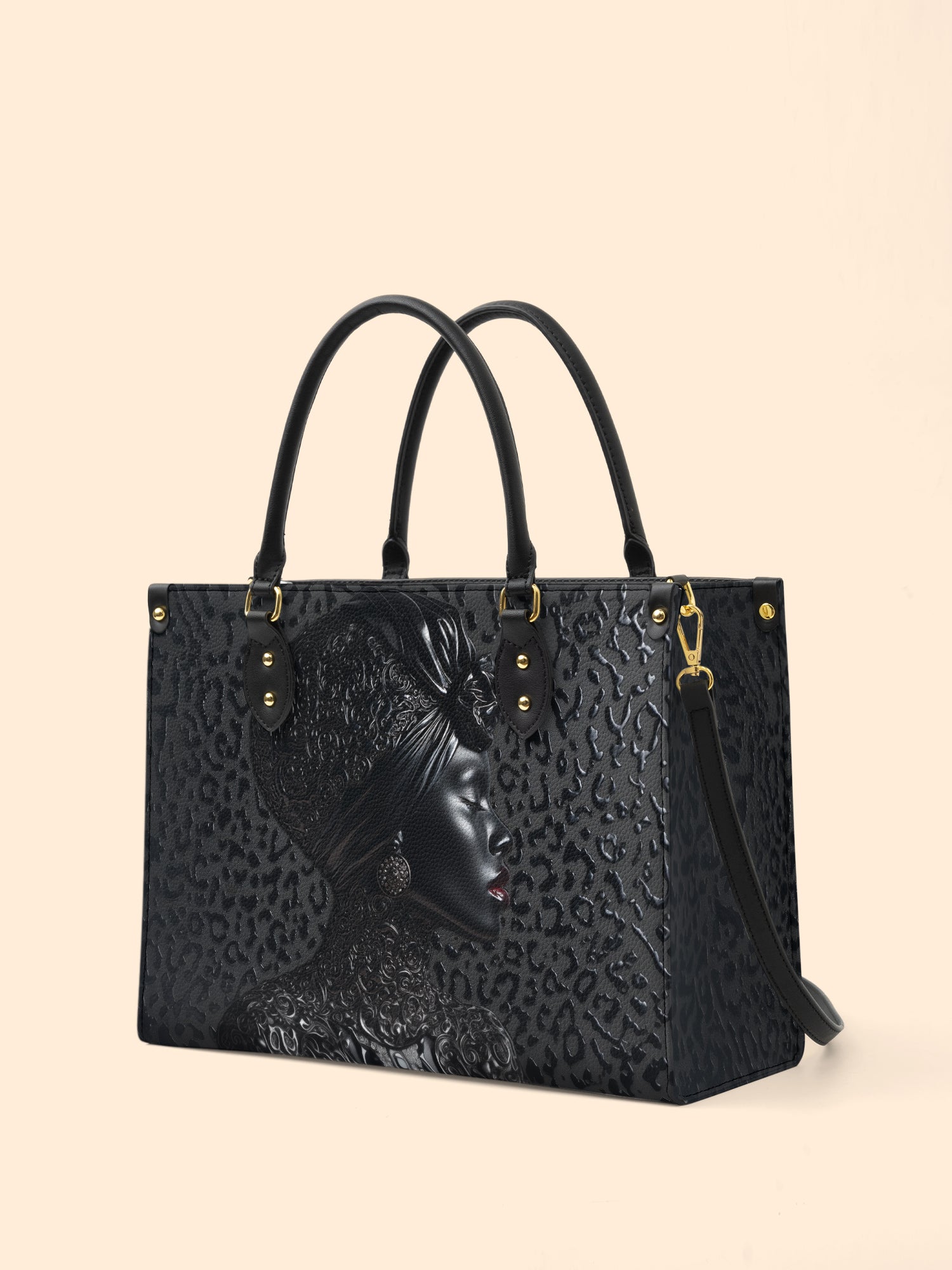 AfroGloss Leopard Premium Leather Handbag QR0XD463