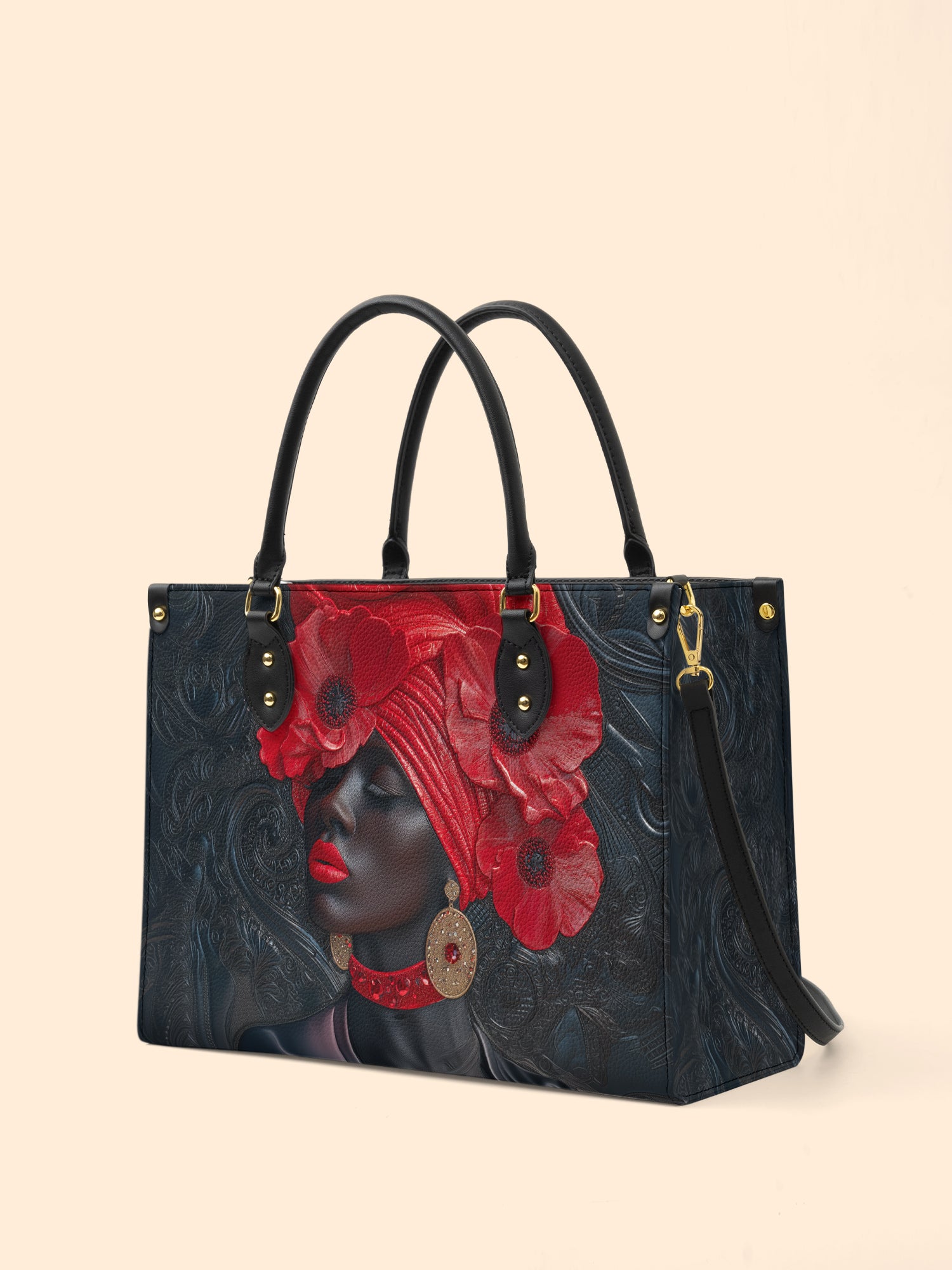 Crimson Poppy Crown Premium Leather Handbag QR0XD332