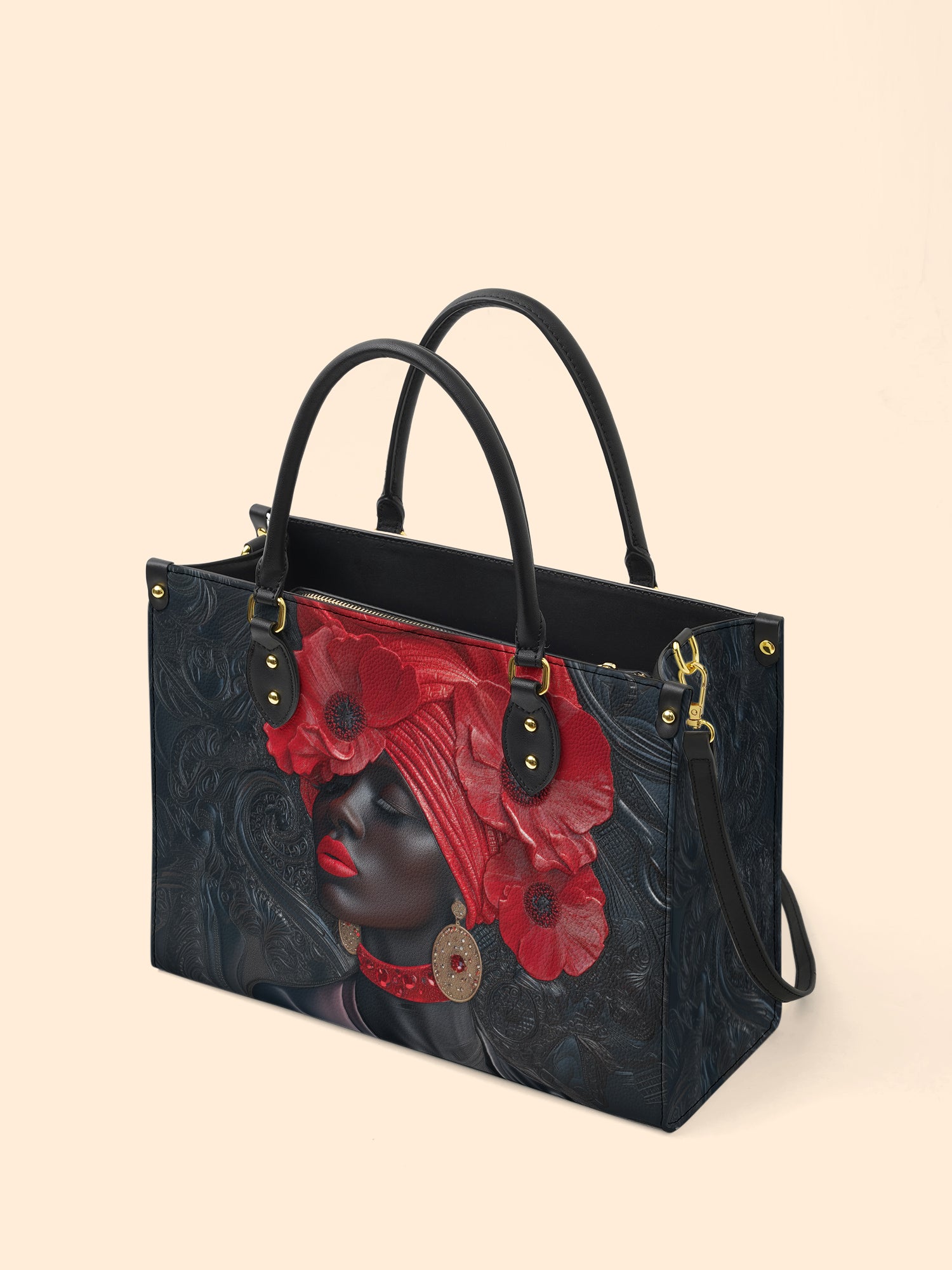 Crimson Poppy Crown Premium Leather Handbag QR0XD332