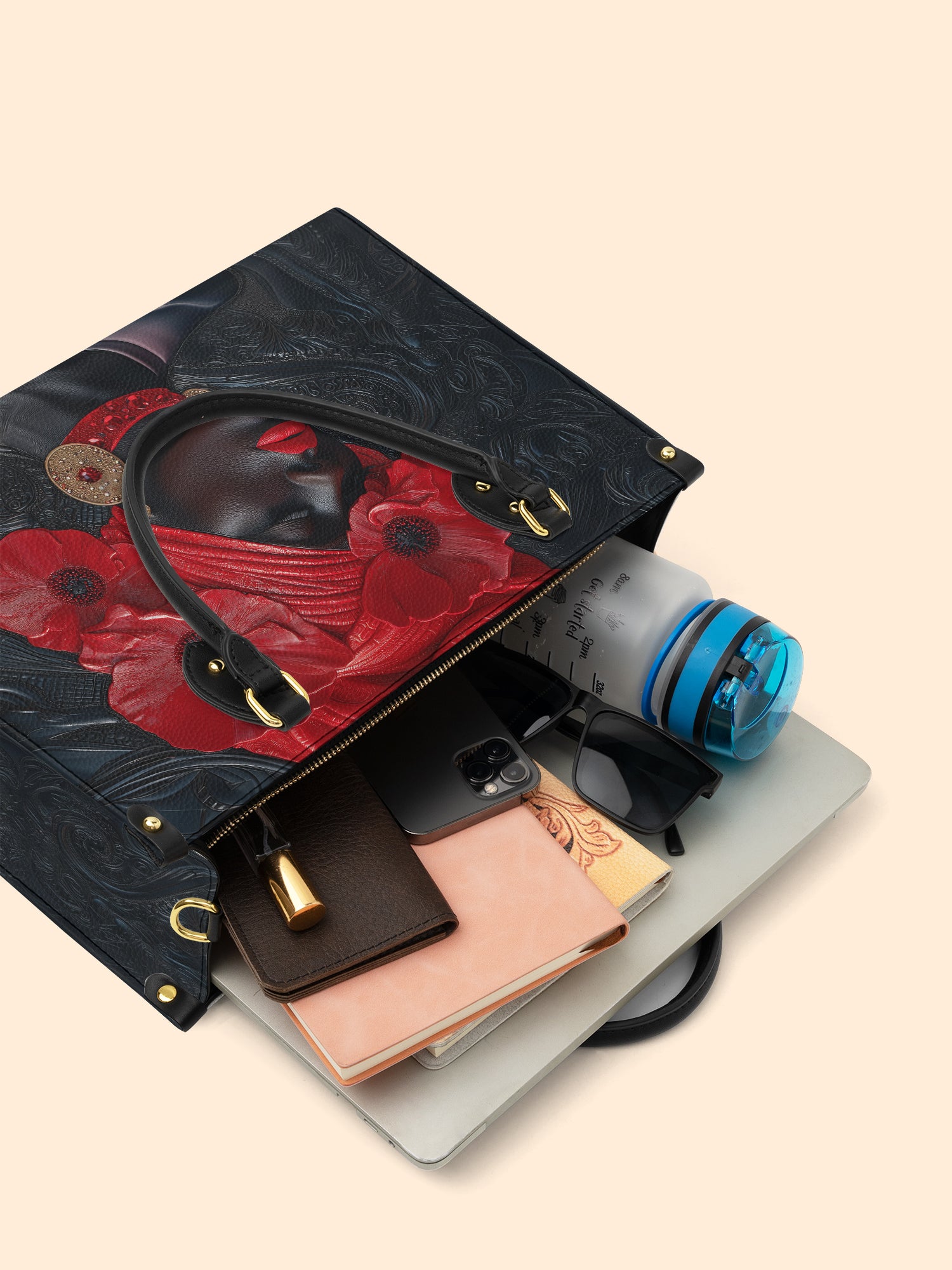 Crimson Poppy Crown Premium Leather Handbag QR0XD332