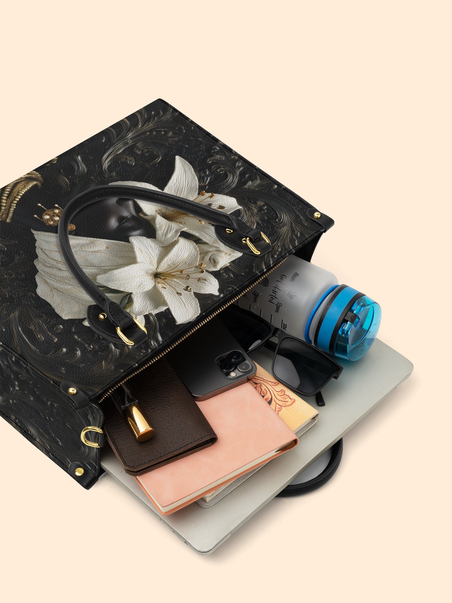 Ivory Lily Goddess Premium Leather Handbag QR0XD334