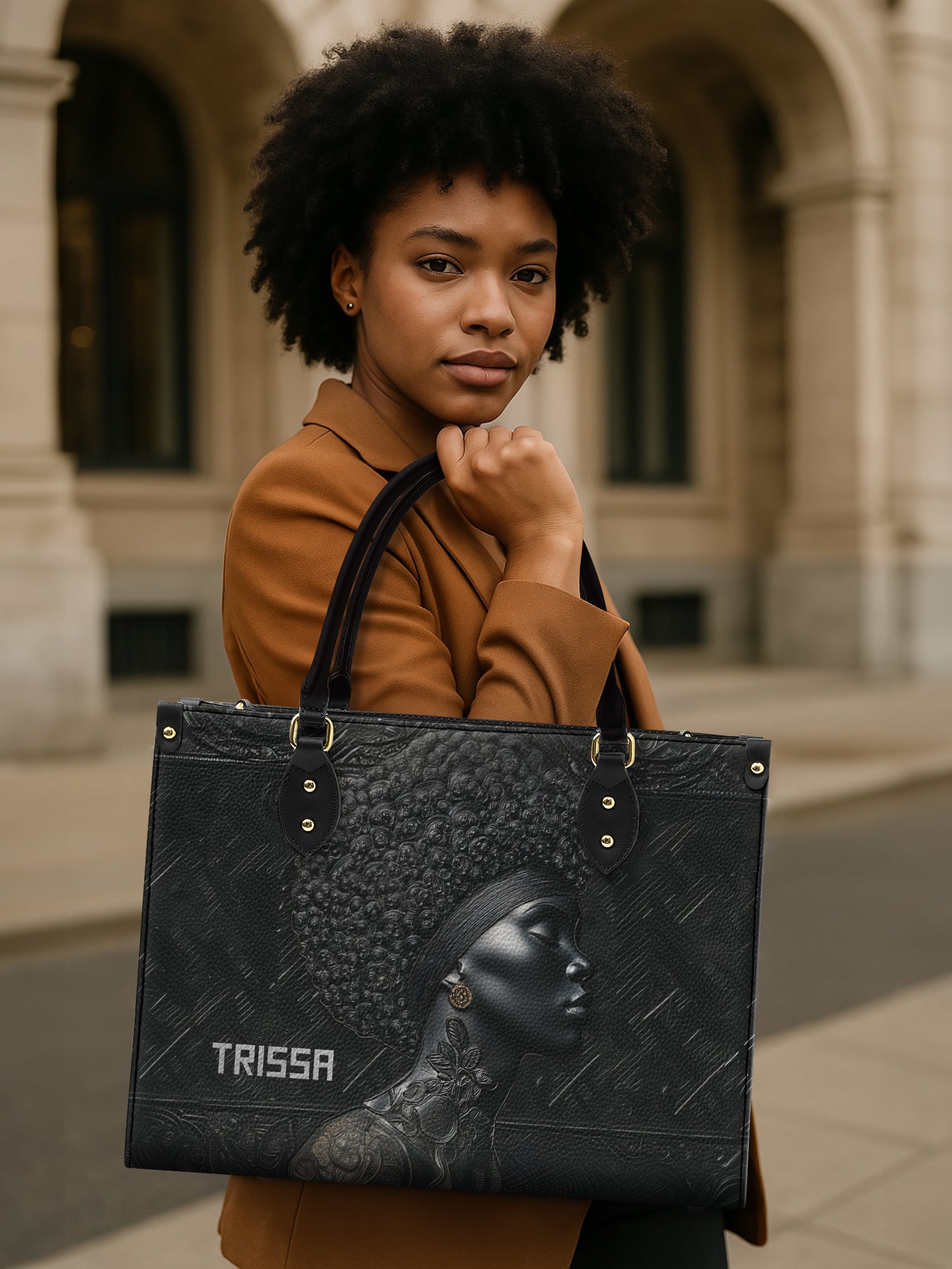 Crowned In Onyx Premium Leather Handbag