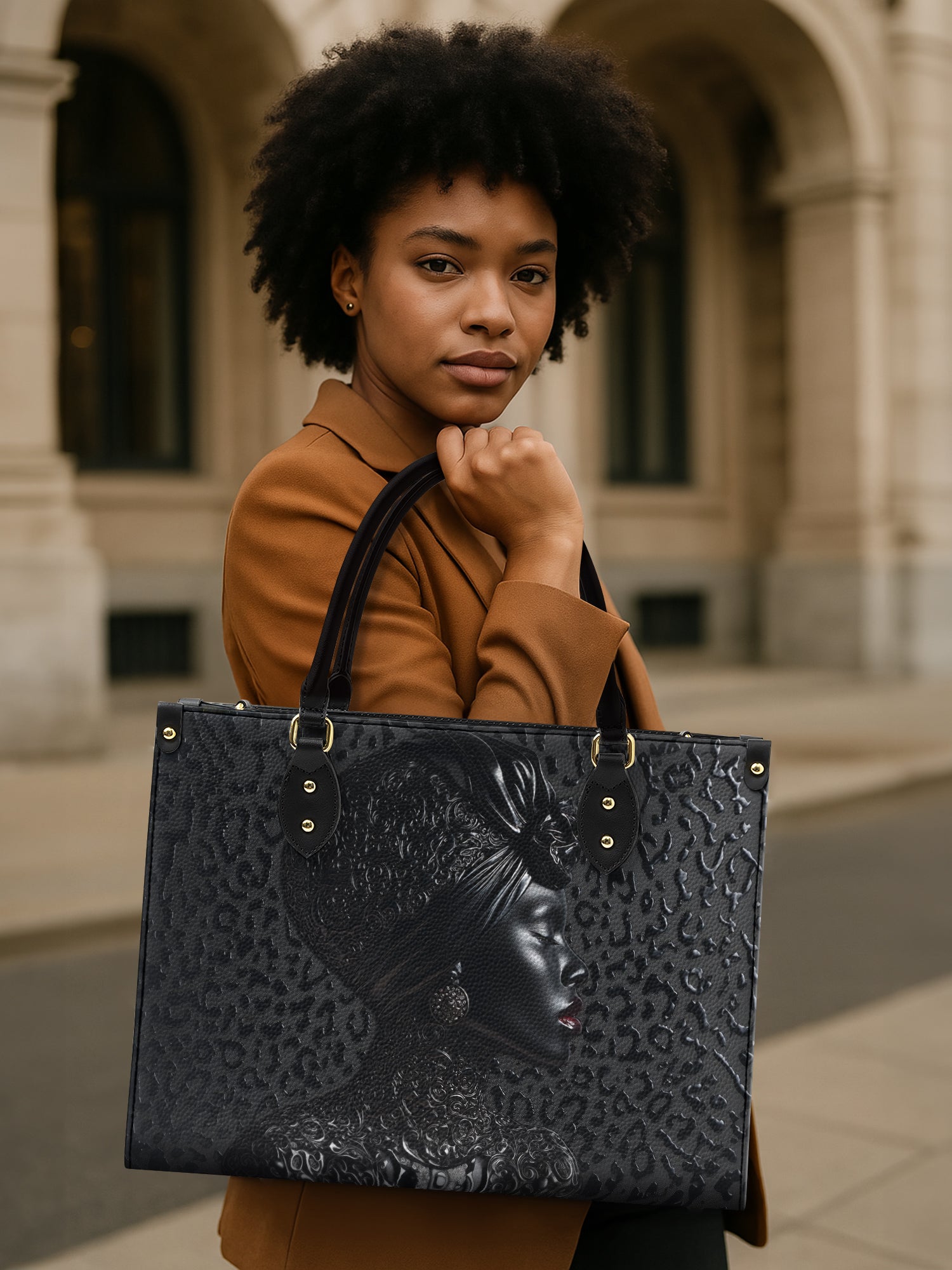 AfroGloss Leopard Premium Leather Handbag QR0XD463