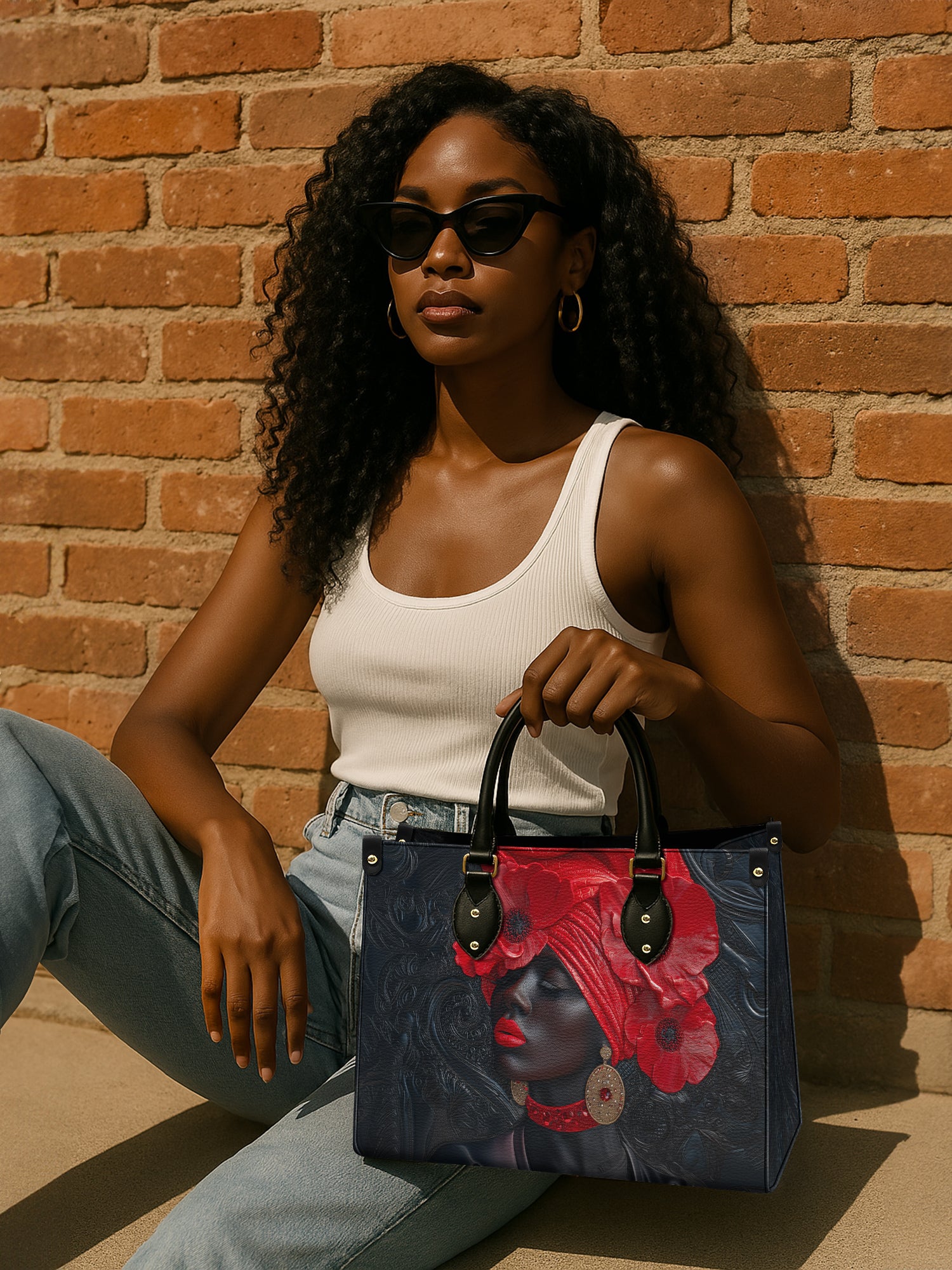 Crimson Poppy Crown Premium Leather Handbag QR0XD332