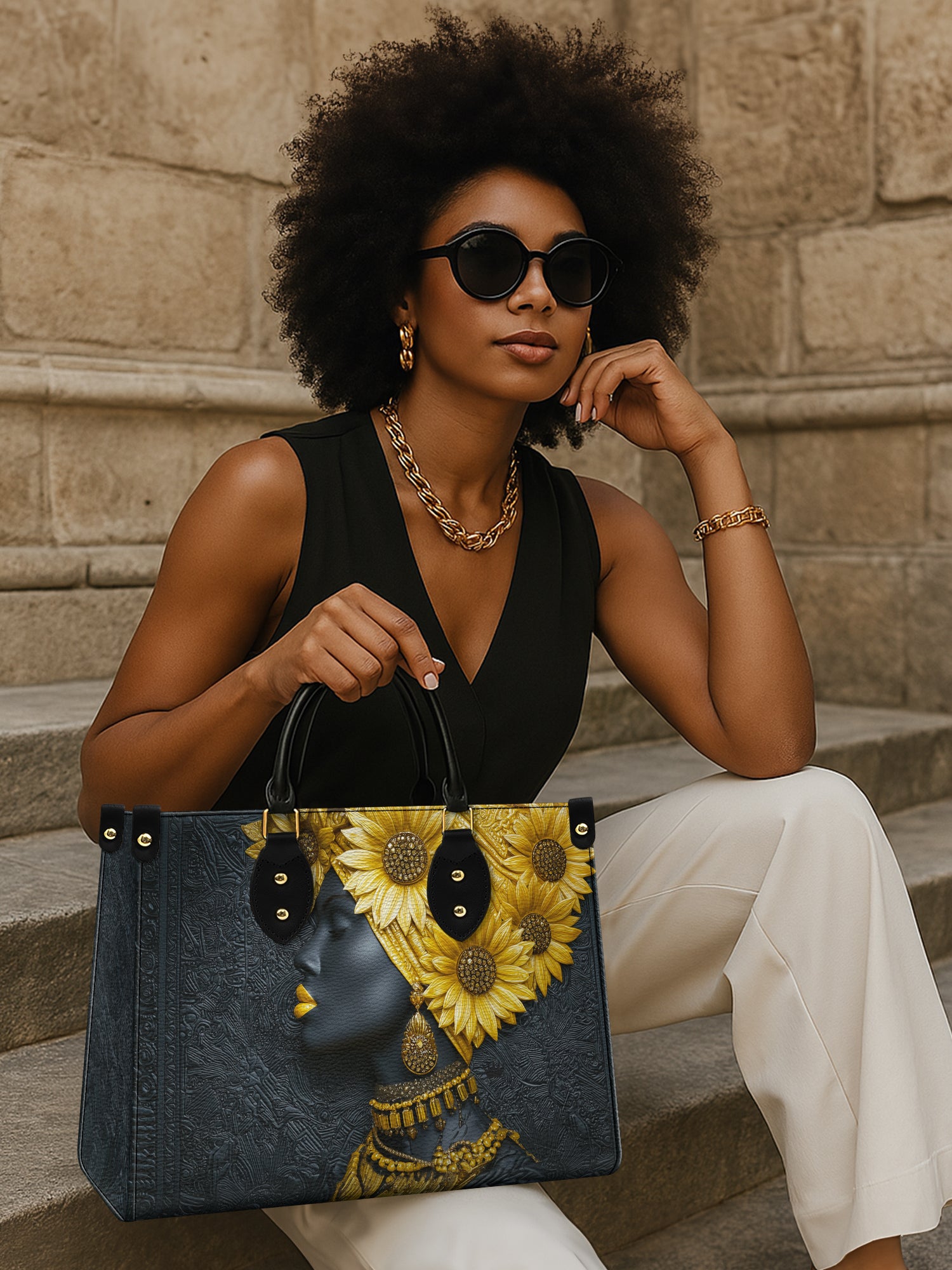 Sunflower Majesty Premium Leather Handbag QR0XD336