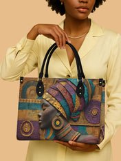 Afro Tapestry Premium Leather Handbag QR0TV058