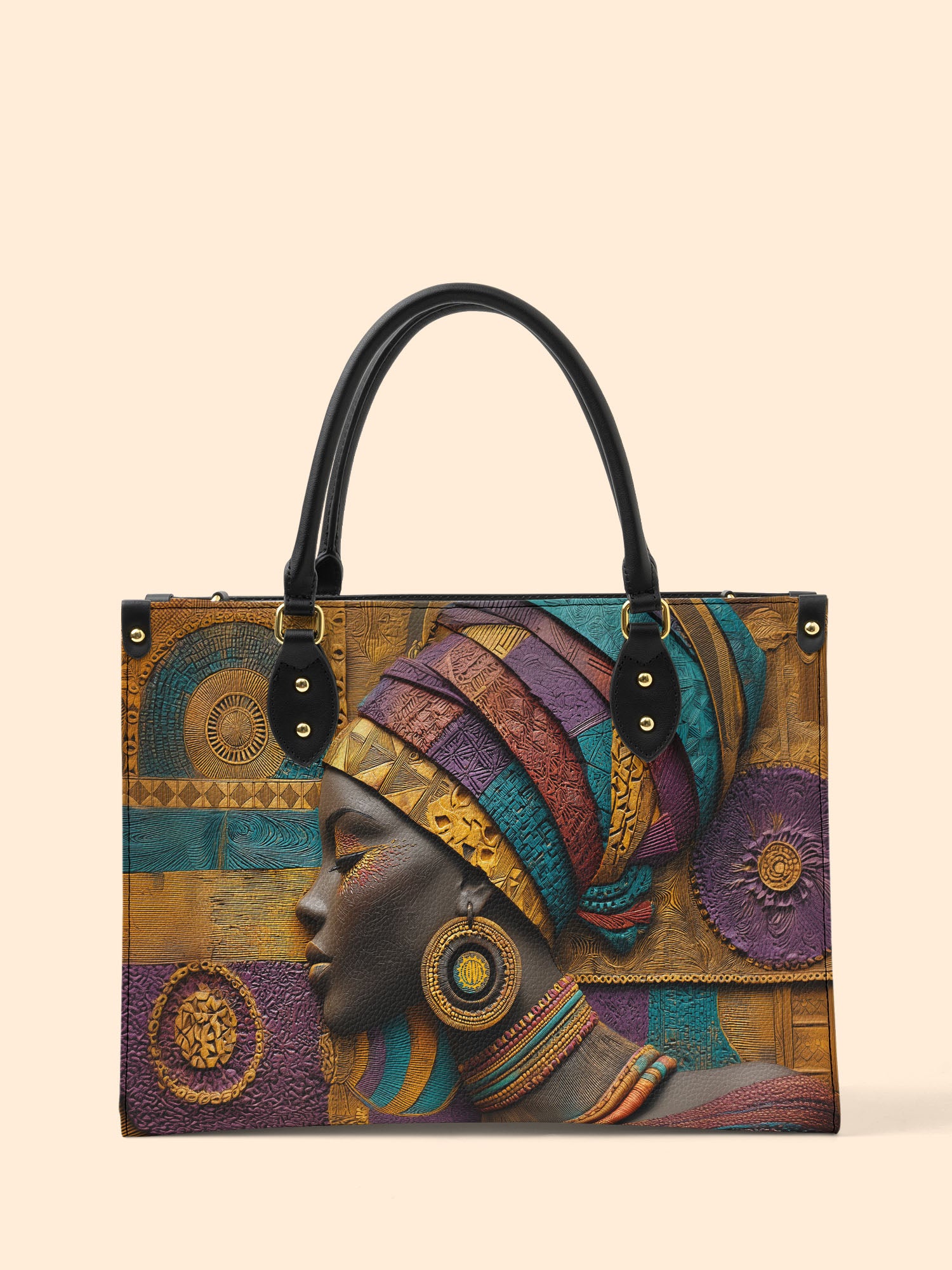 Afro Tapestry Premium Leather Handbag QR0TV058