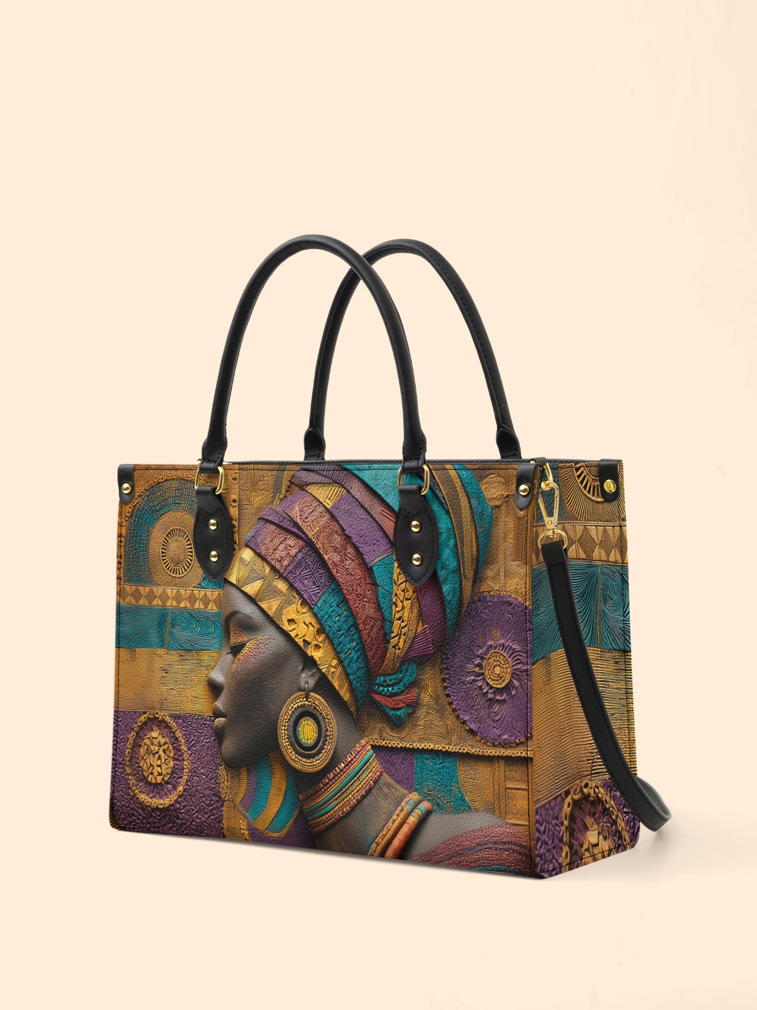 Afro Tapestry Premium Leather Handbag QR0TV058