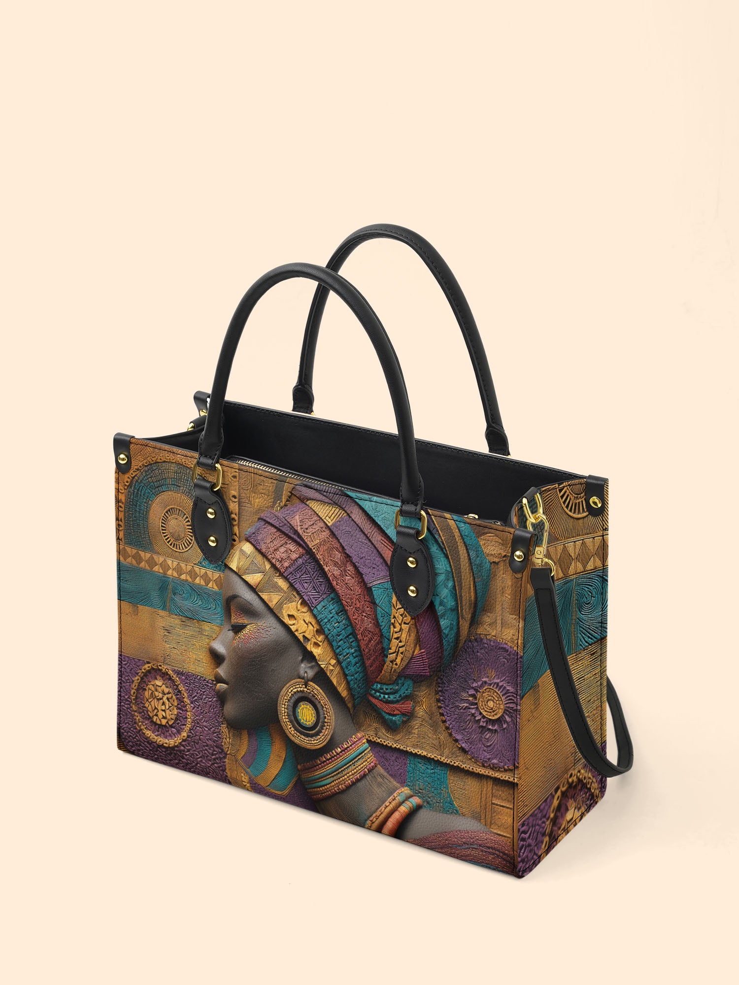 Afro Tapestry Premium Leather Handbag QR0TV058