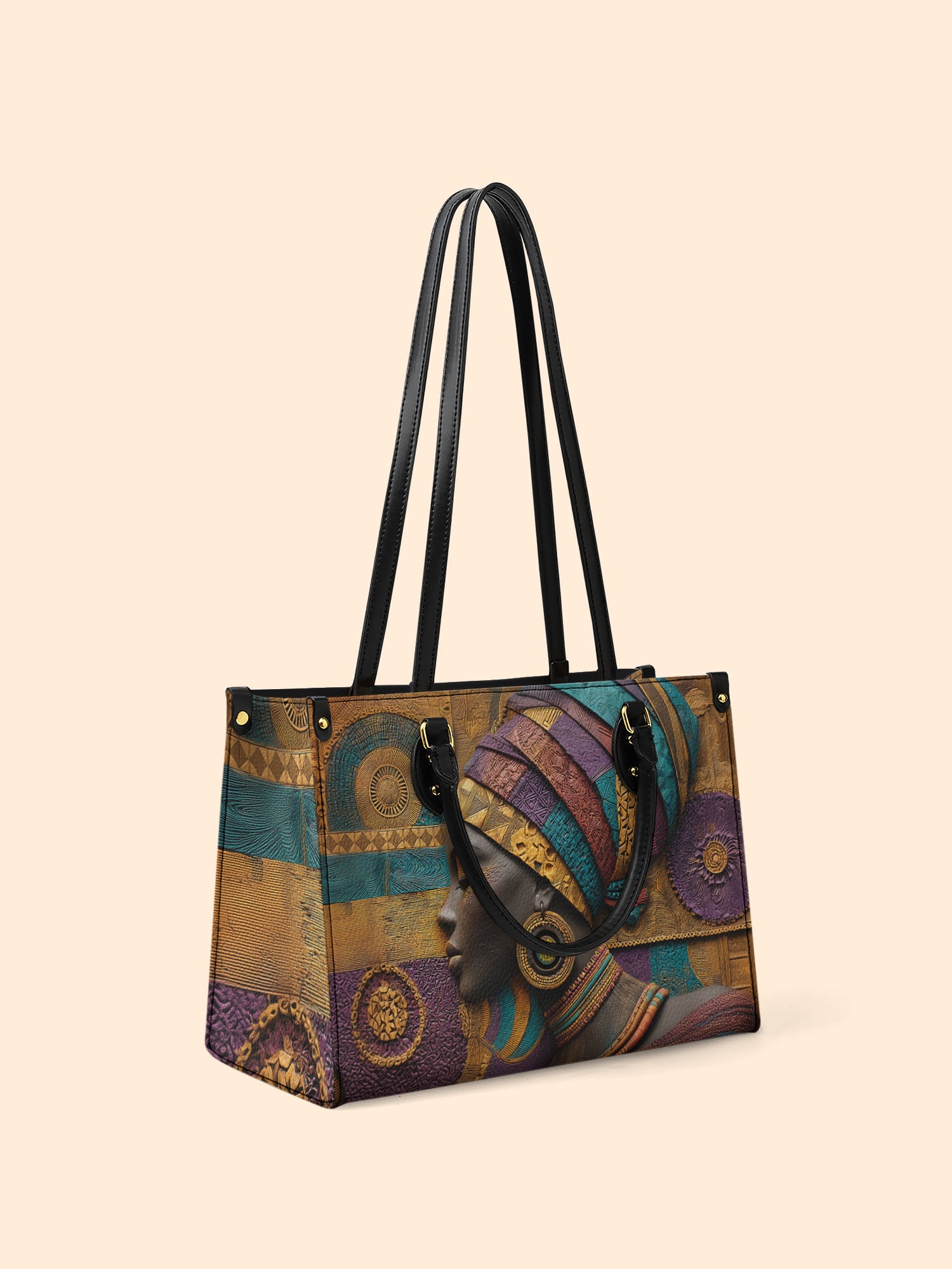 Afro Tapestry Premium Leather Handbag QR0TV058