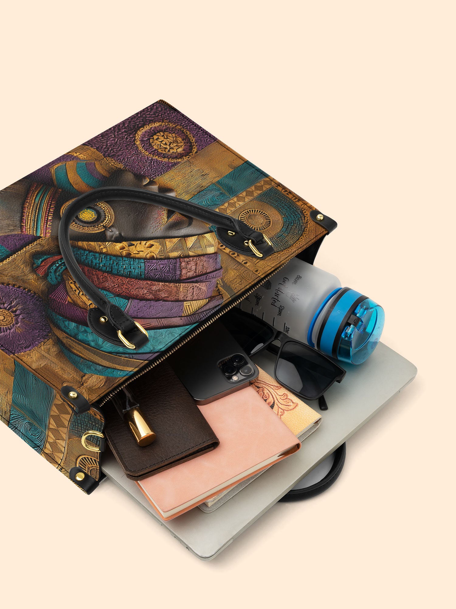 Afro Tapestry Premium Leather Handbag QR0TV058