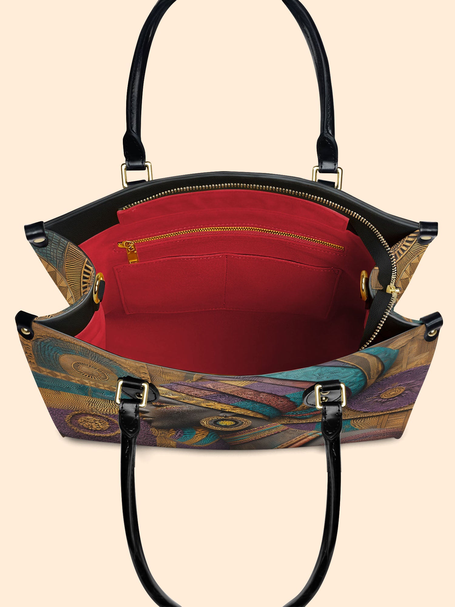 Afro Tapestry Premium Leather Handbag QR0TV058