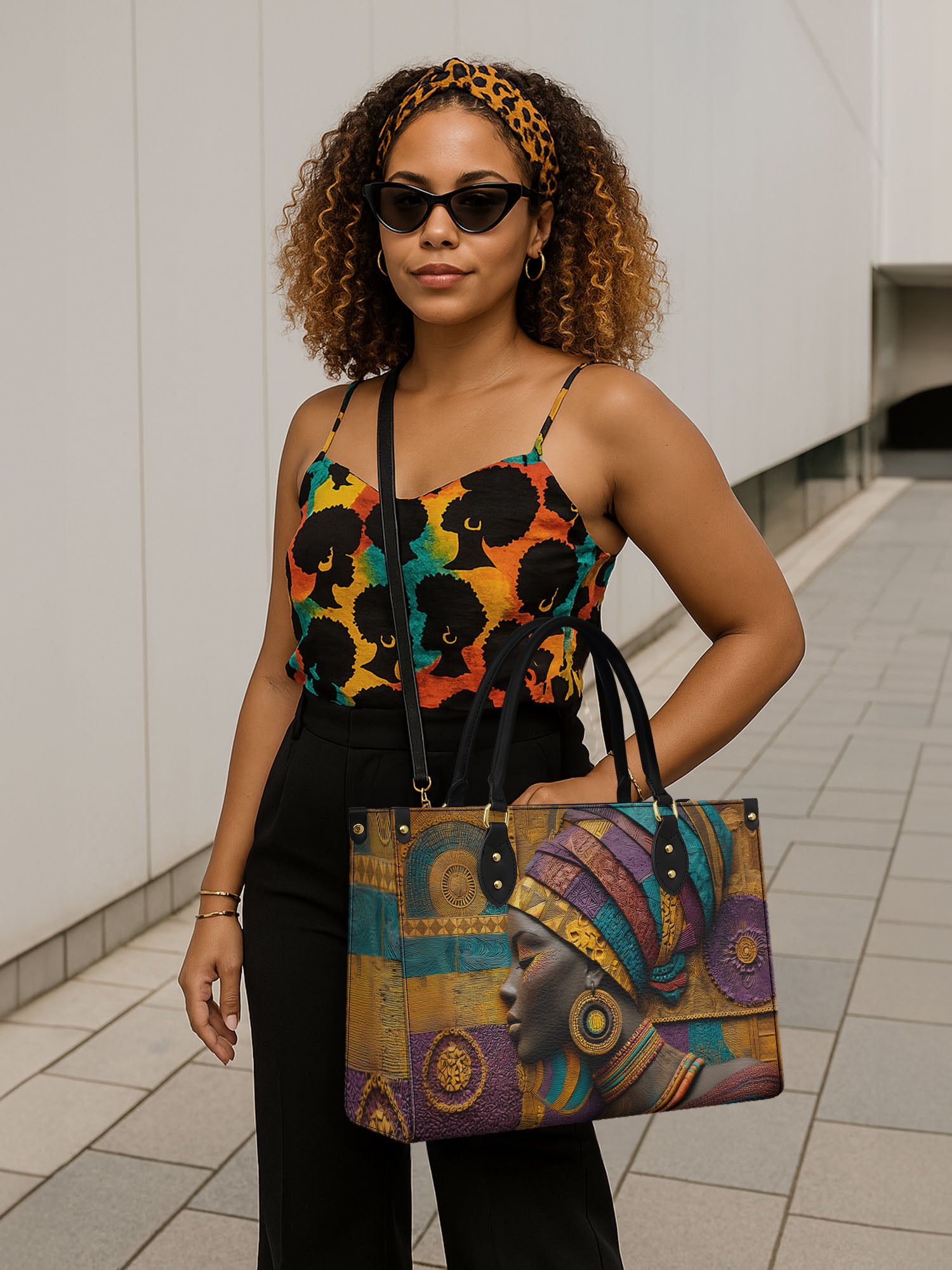 Afro Tapestry Premium Leather Handbag QR0TV058