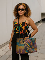 Afro Tapestry Premium Leather Handbag QR0TV058