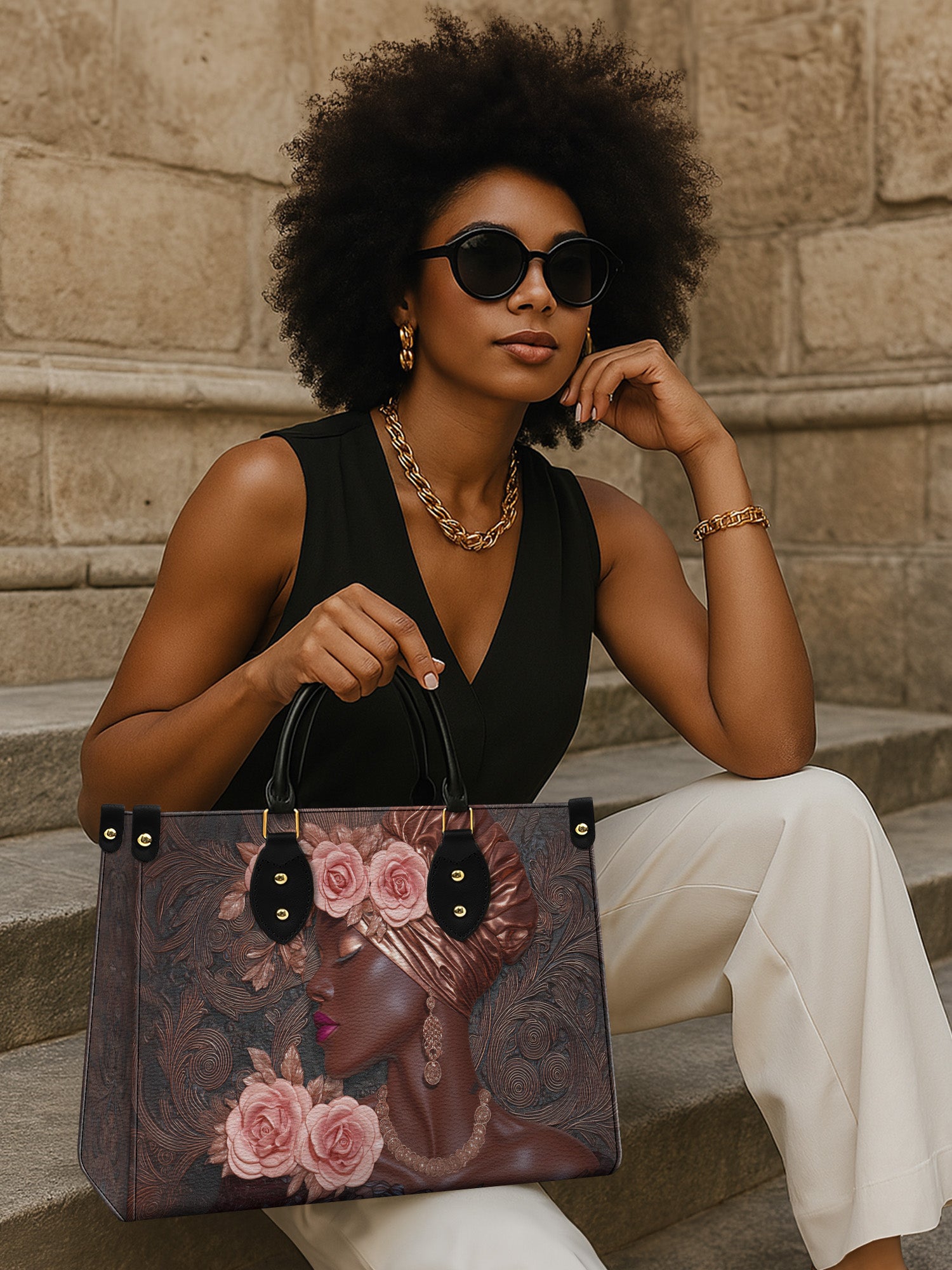 African Allure Premium Leather Handbag QR0XD531