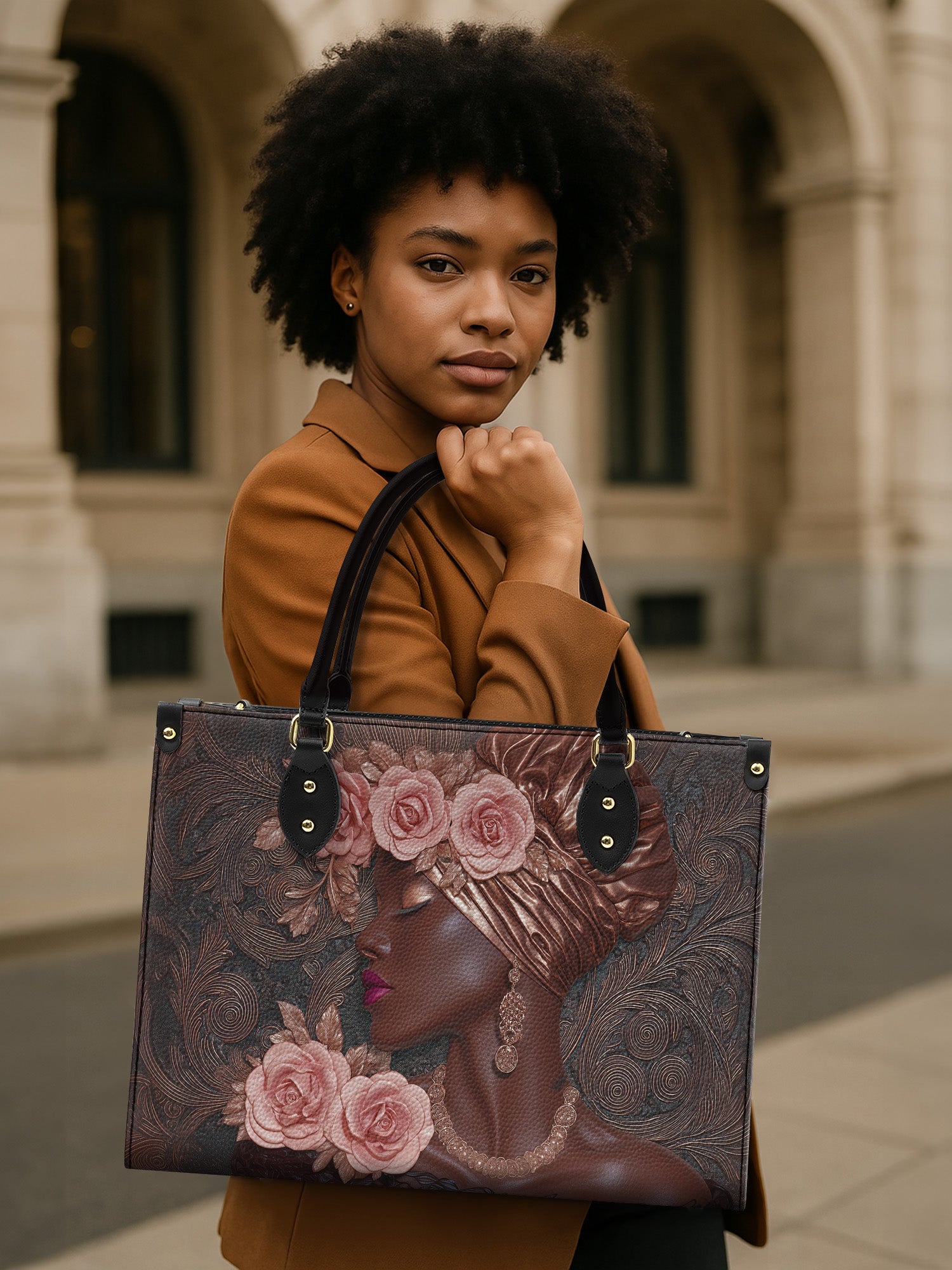 African Allure Premium Leather Handbag QR0XD531