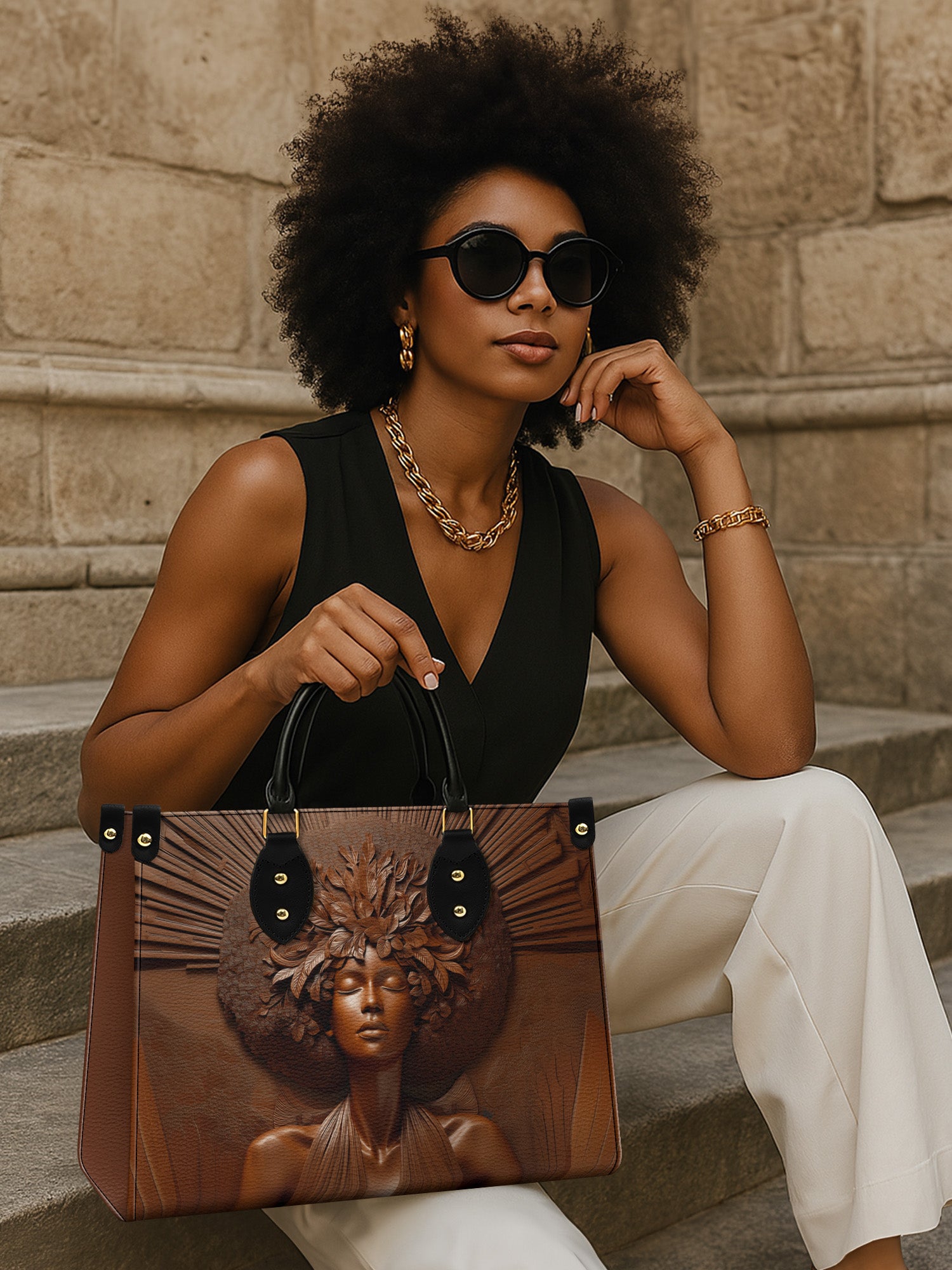 Ebony Bloom Premium Leather Handbag QR0TD343