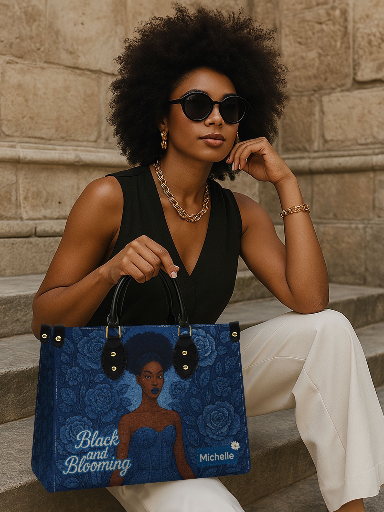 Black And Blooming Premium Leather Handbag