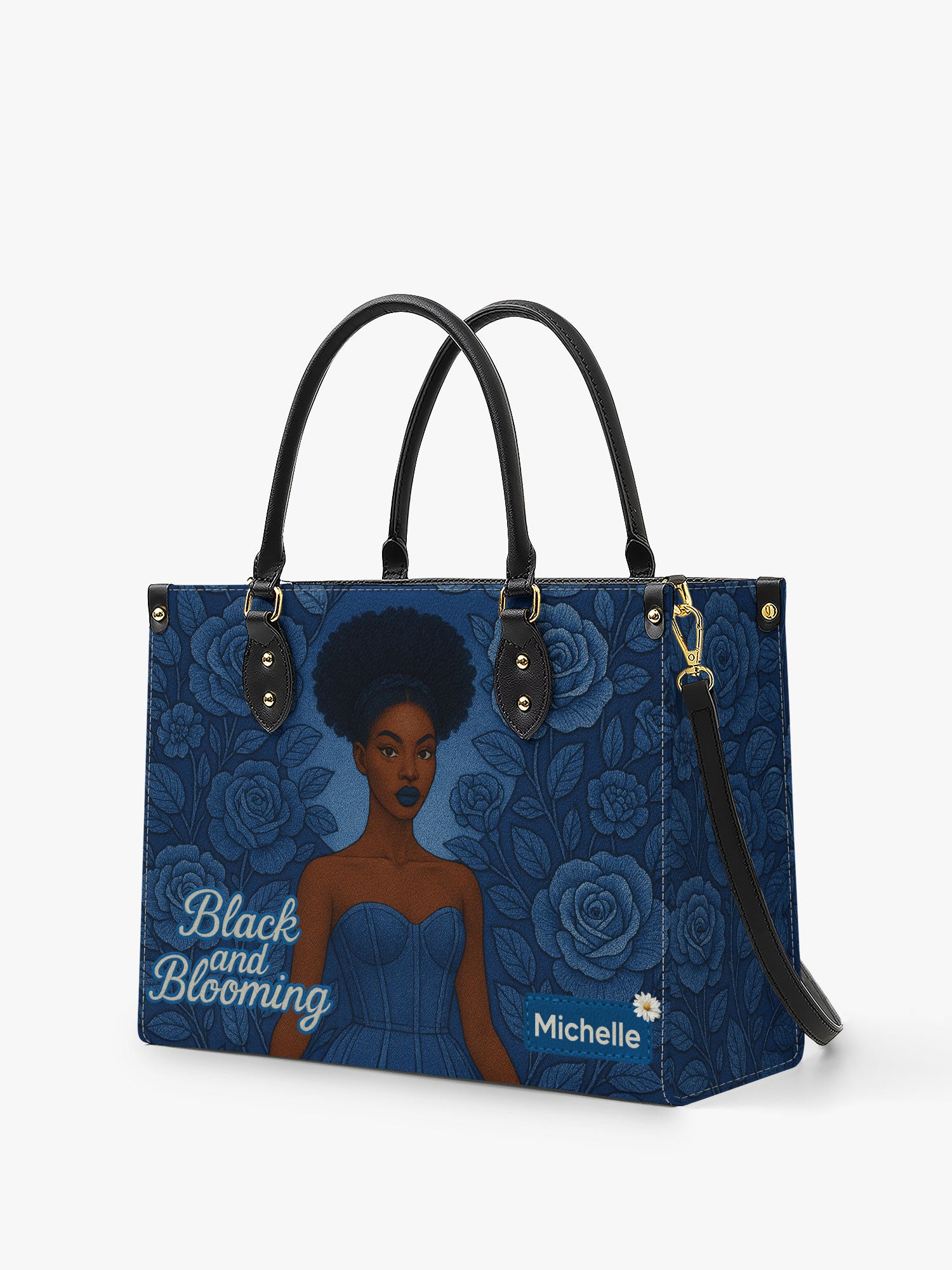 Black And Blooming Premium Leather Handbag