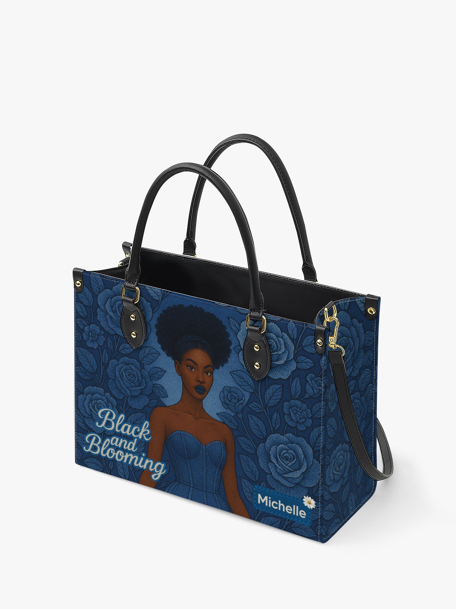 Black And Blooming Premium Leather Handbag