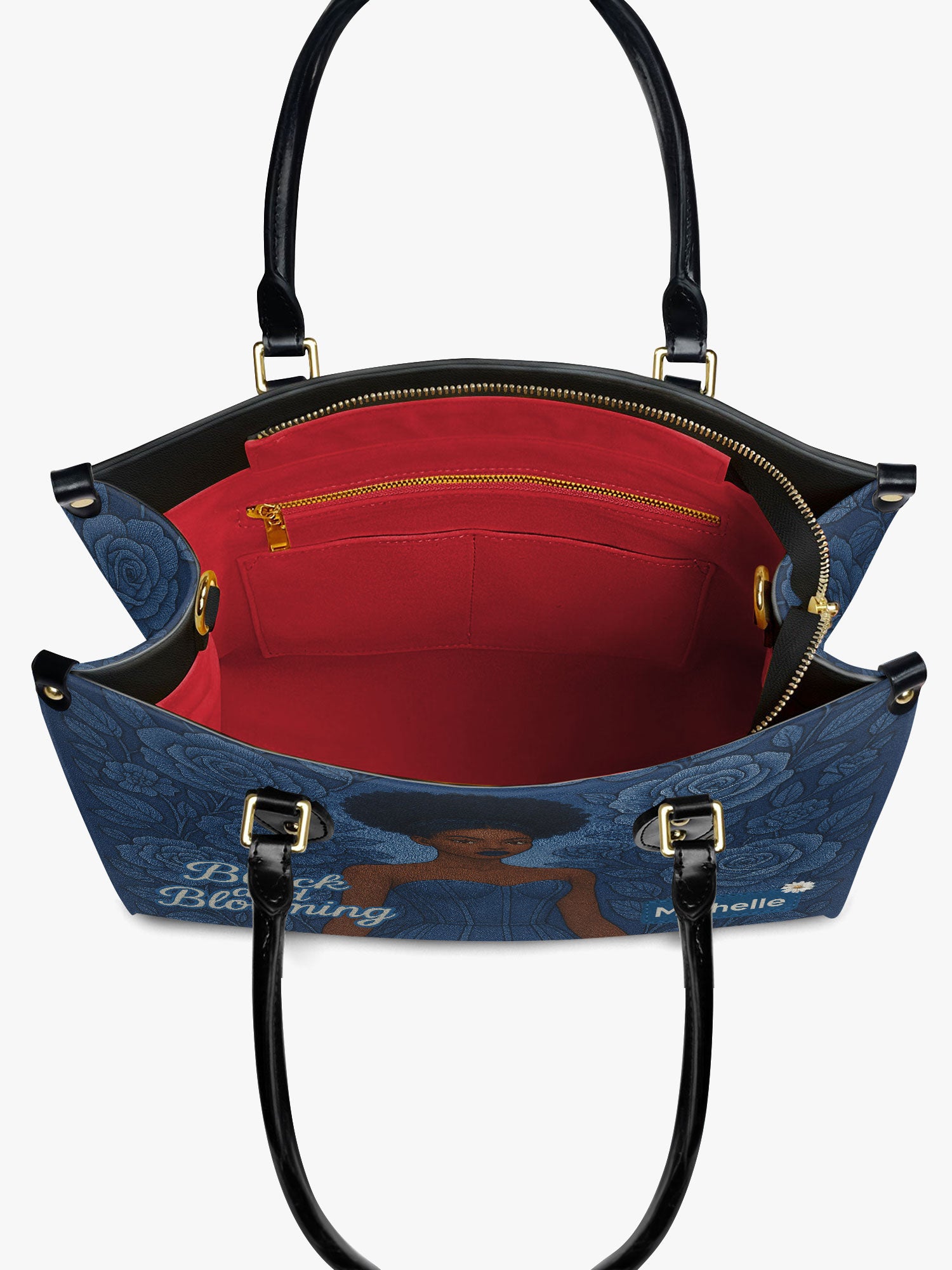 Black And Blooming Premium Leather Handbag