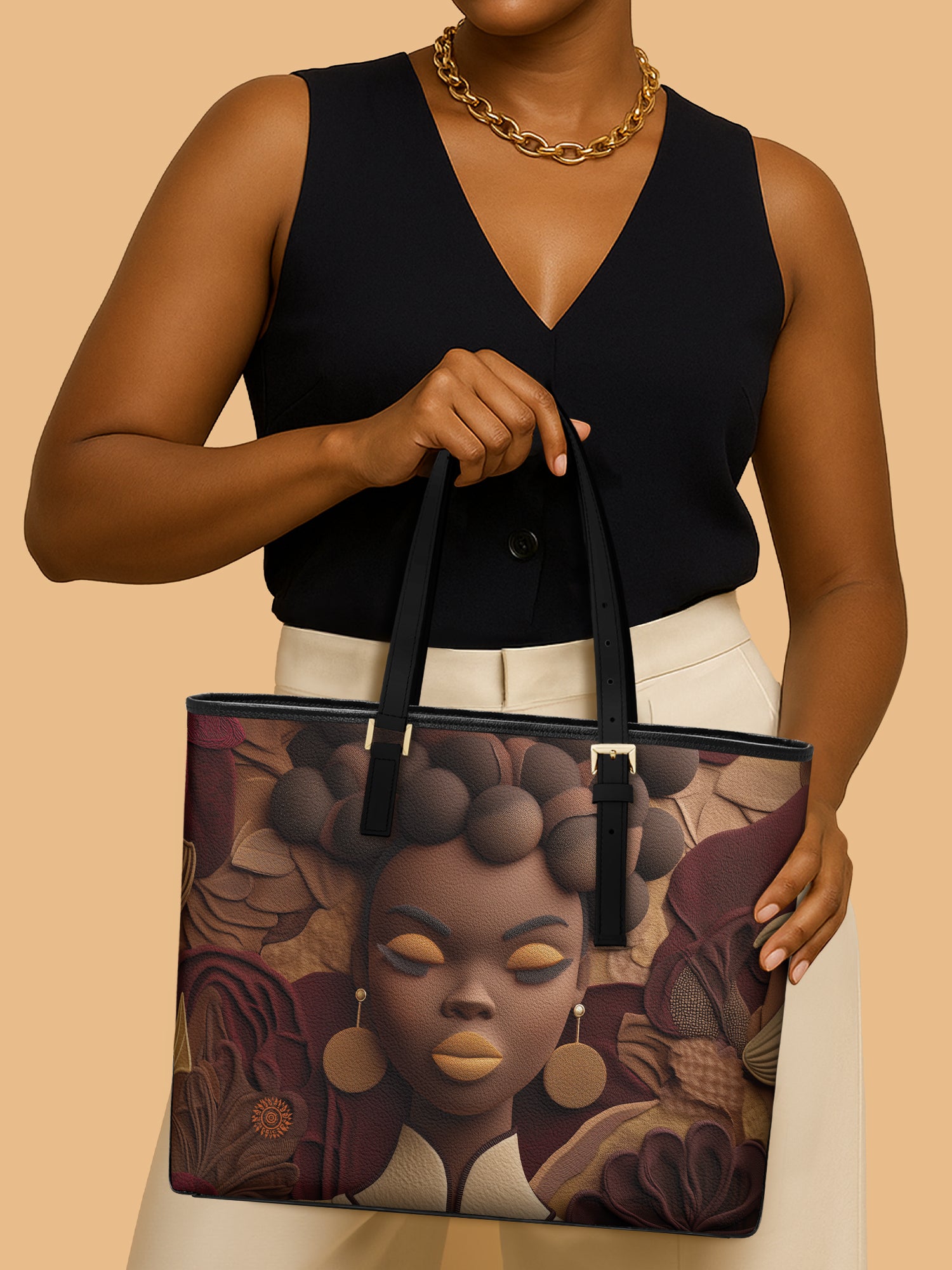 Crowned In Circles Sleek Leather Tote QR0TD111