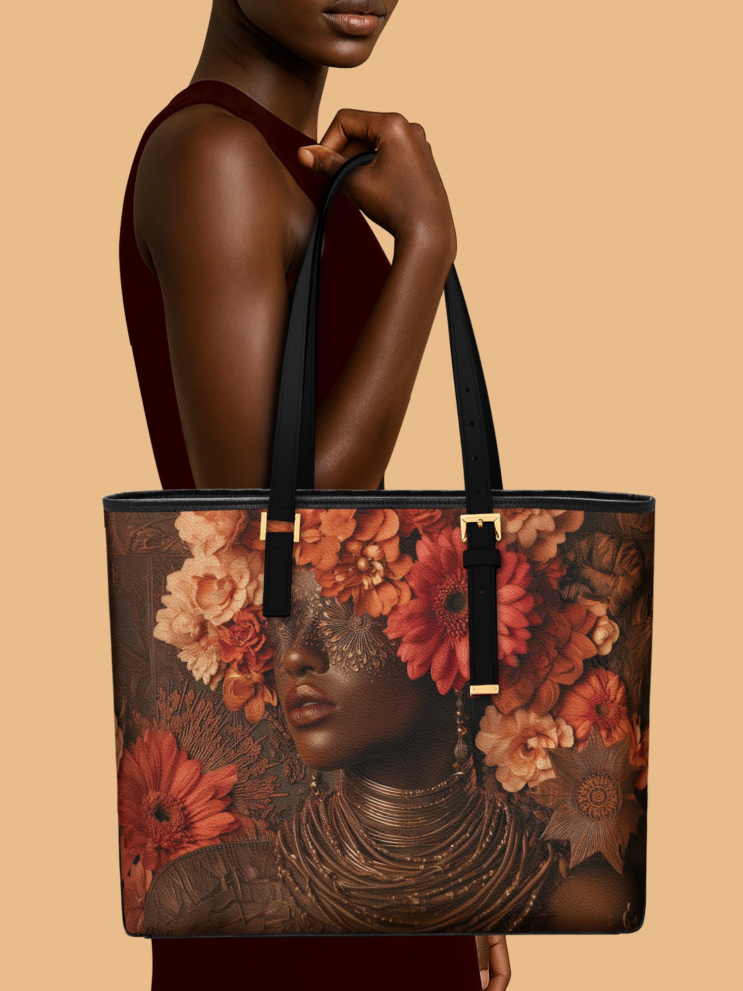 Mystic Bloom Sleek Leather Tote QR0TV031