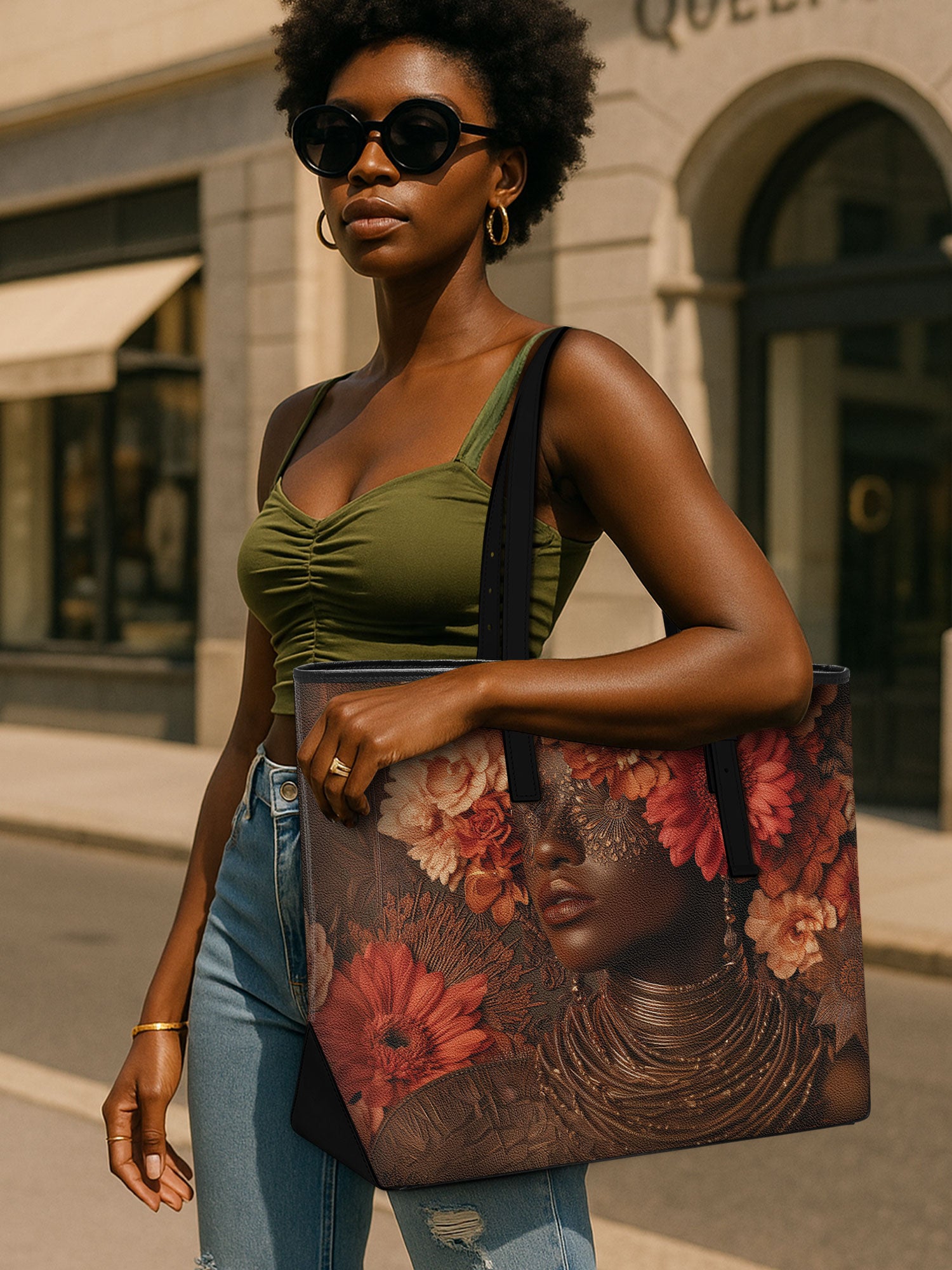 Mystic Bloom Sleek Leather Tote QR0TV031