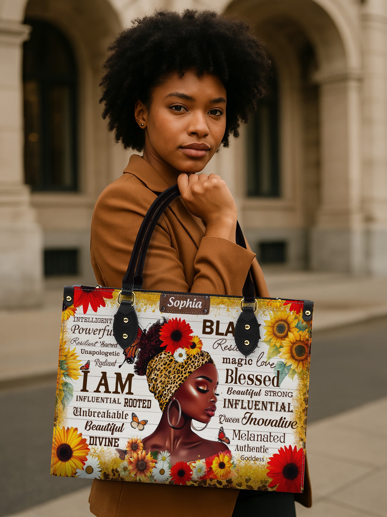 Black Beauty Blossom Premium Leather Handbag