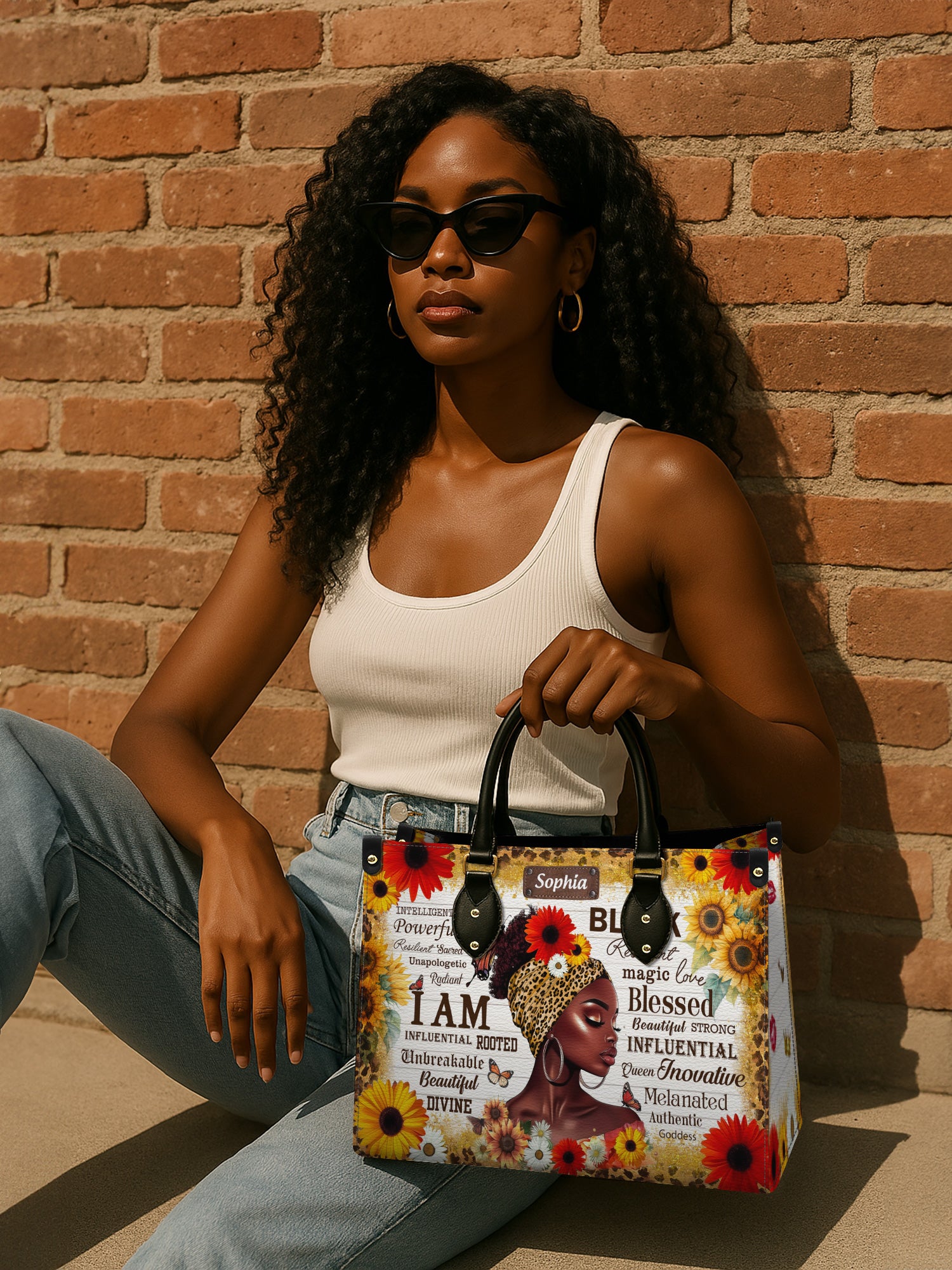 Black Beauty Blossom Premium Leather Handbag