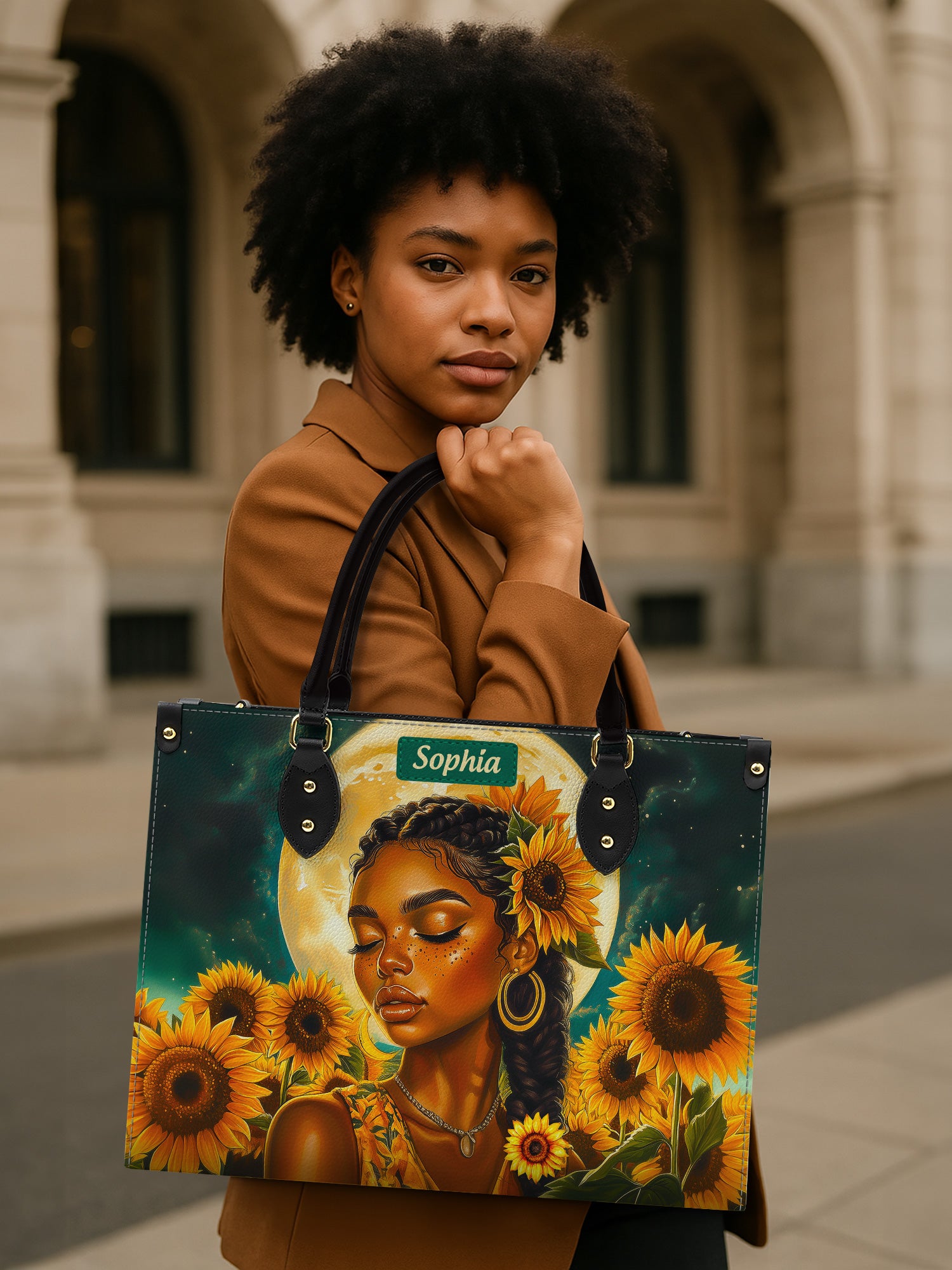 Sunflower Moonlight Premium Leather Handbag