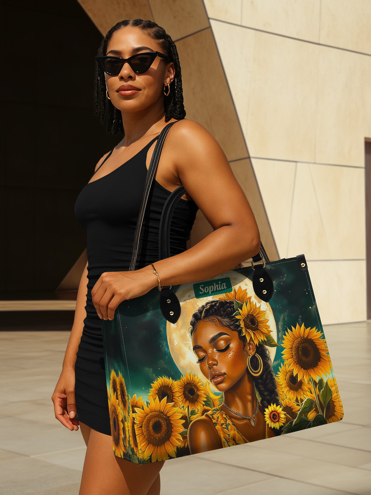 Sunflower Moonlight Premium Leather Handbag