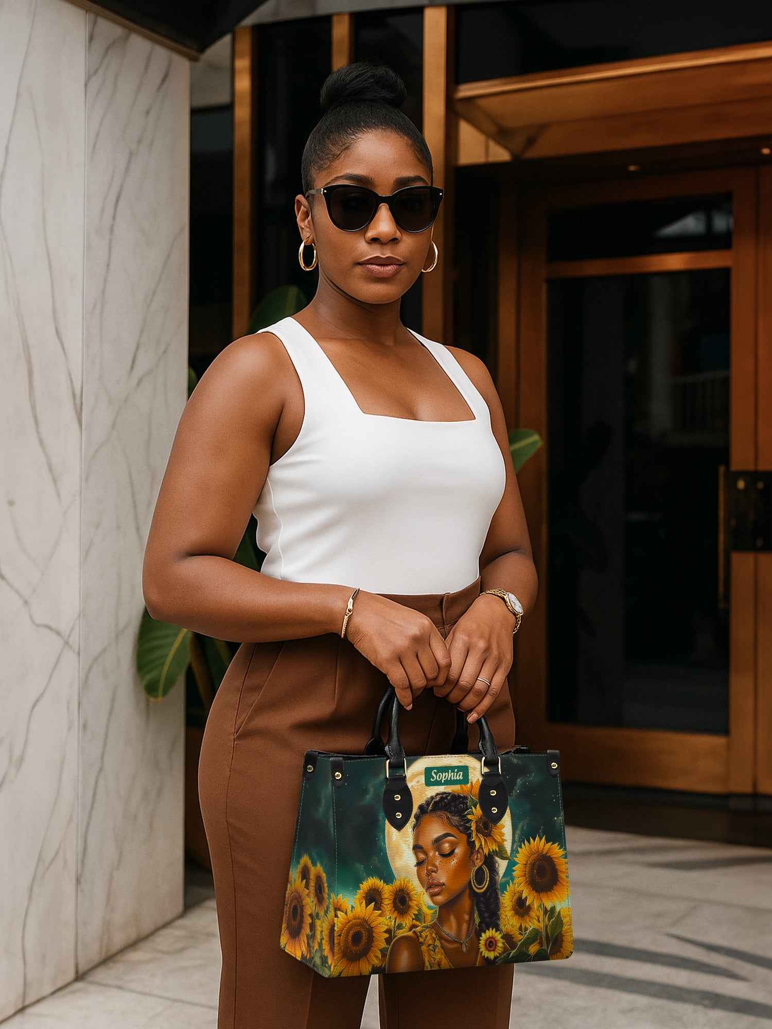 Sunflower Moonlight Premium Leather Handbag