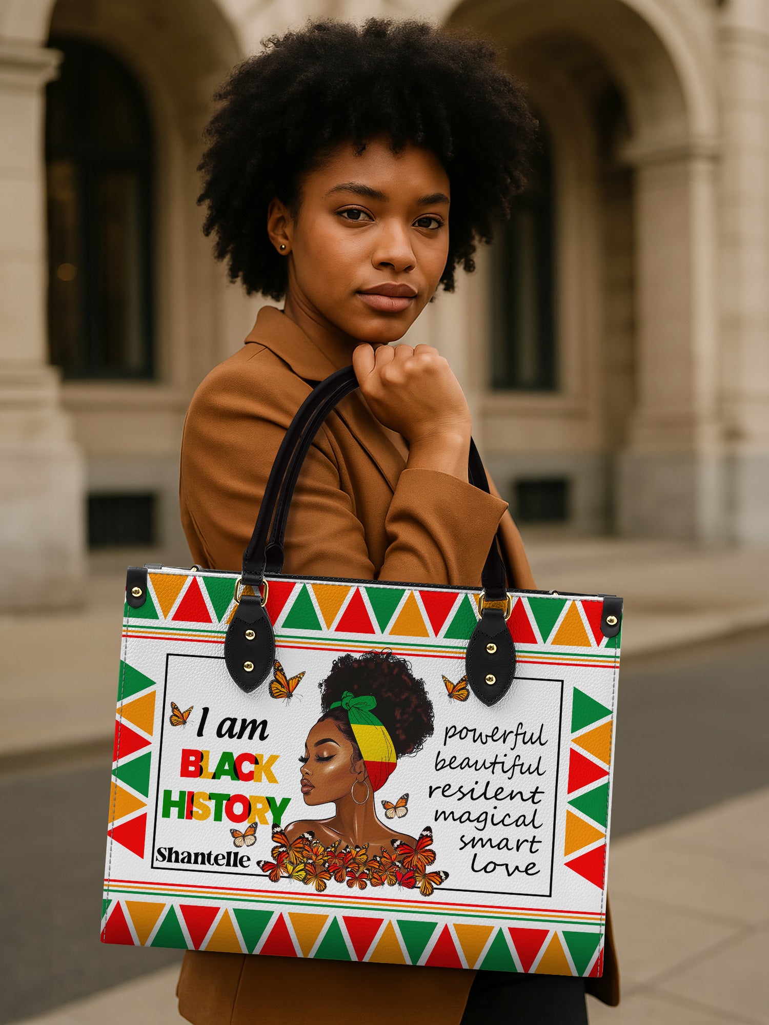 Black History Power Premium Leather Handbag