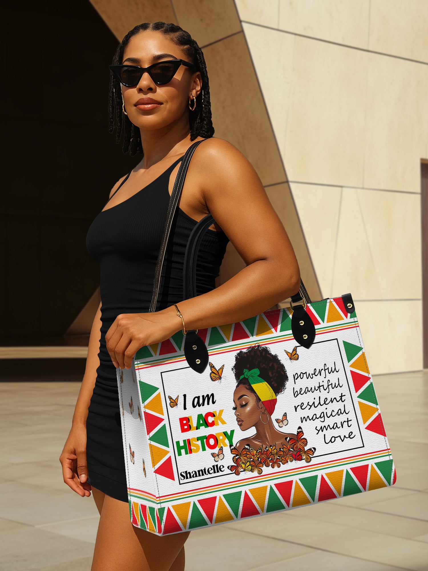 Black History Power Premium Leather Handbag