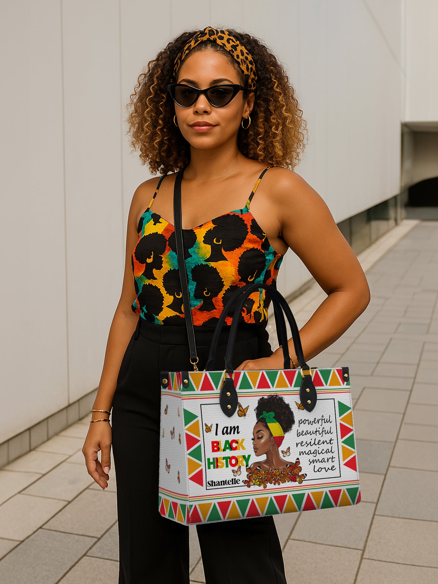 Black History Power Premium Leather Handbag