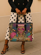 Black Christian Woman Sleek Leather Tote